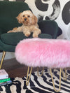 round sheepskin pink footstool pouffe hairpin leg