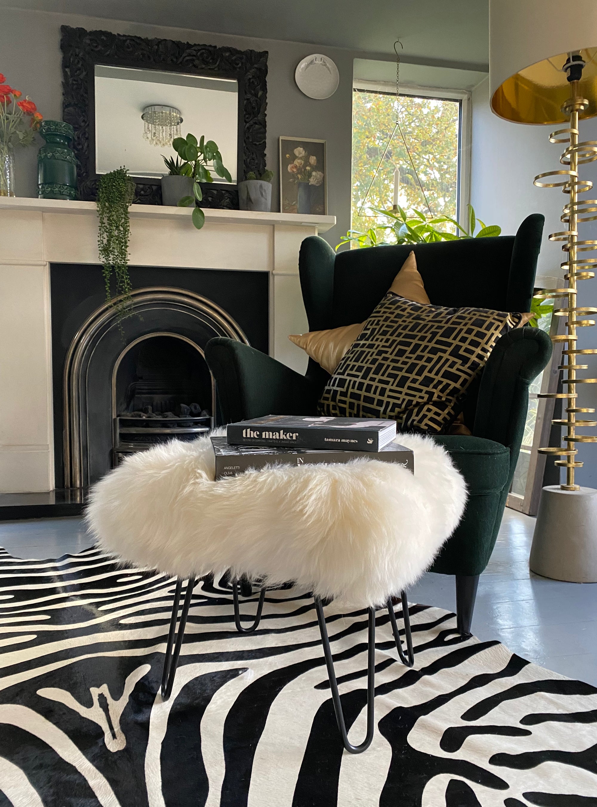 sheepskin footstool hairpin legs