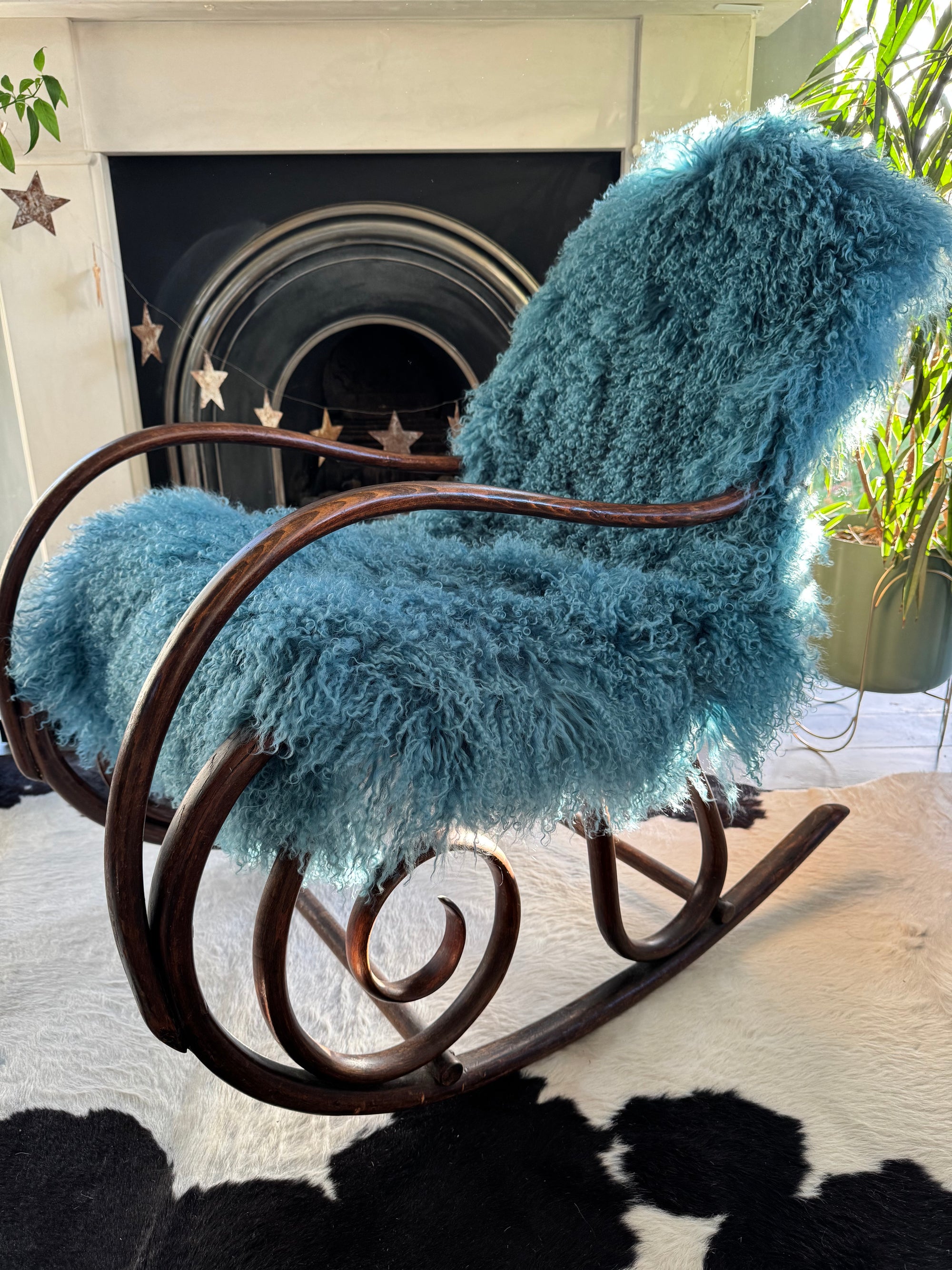 teal blue green mongolian sheepskin throw rug 