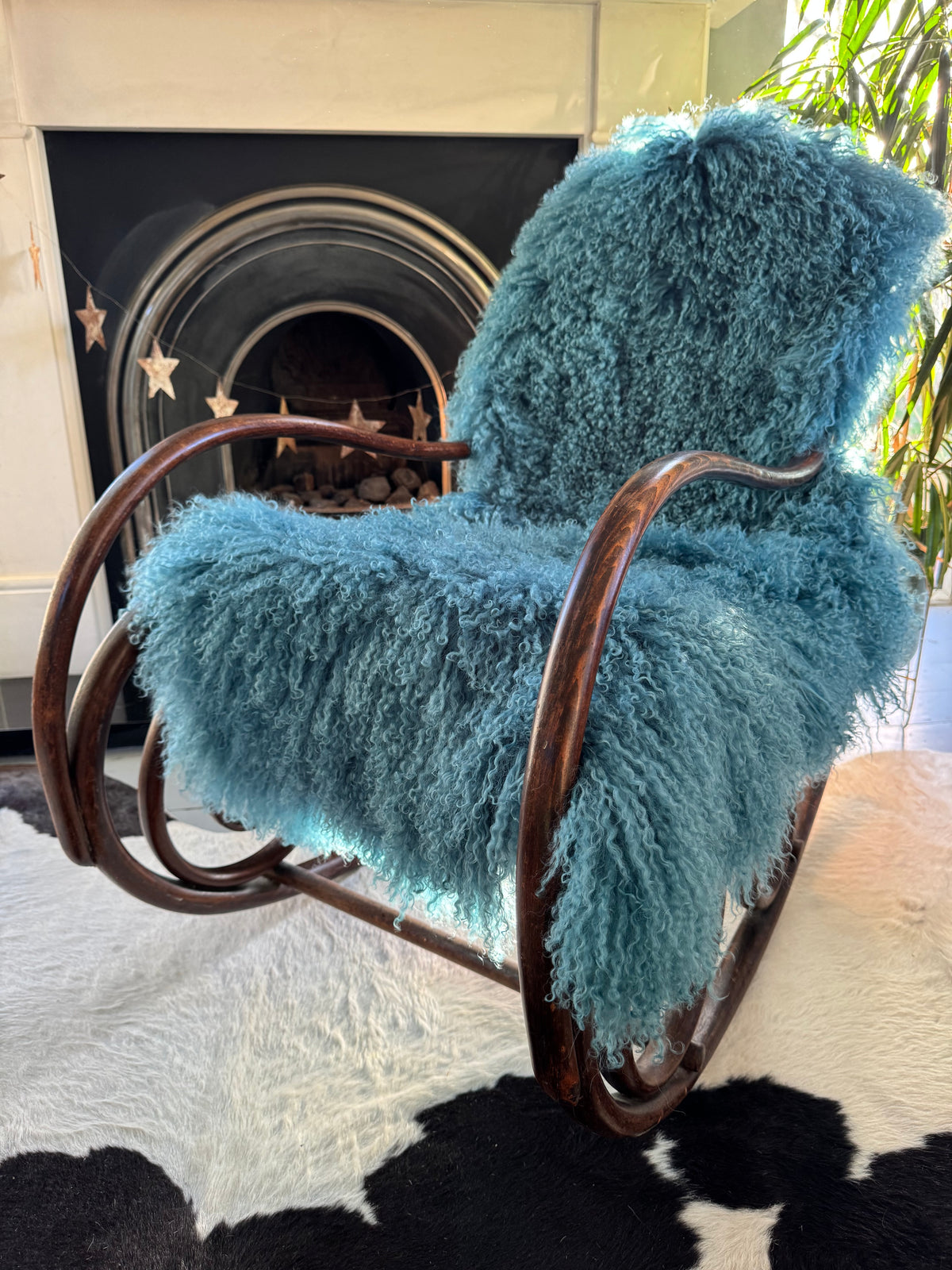 teal blue green mongolian sheepskin throw rug 