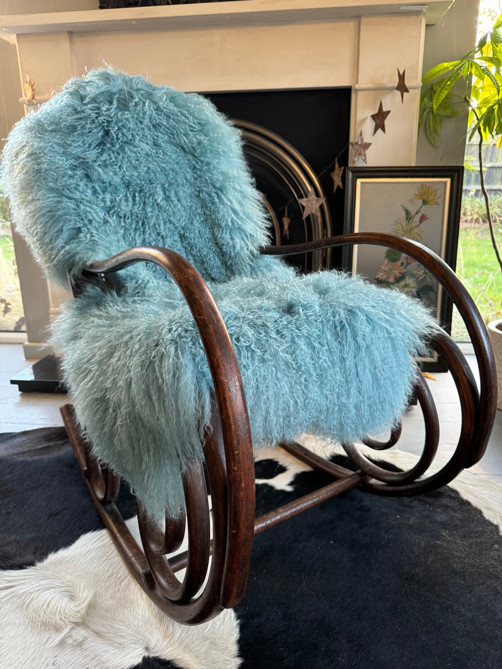 sky blue mongolian sheepskin throw 