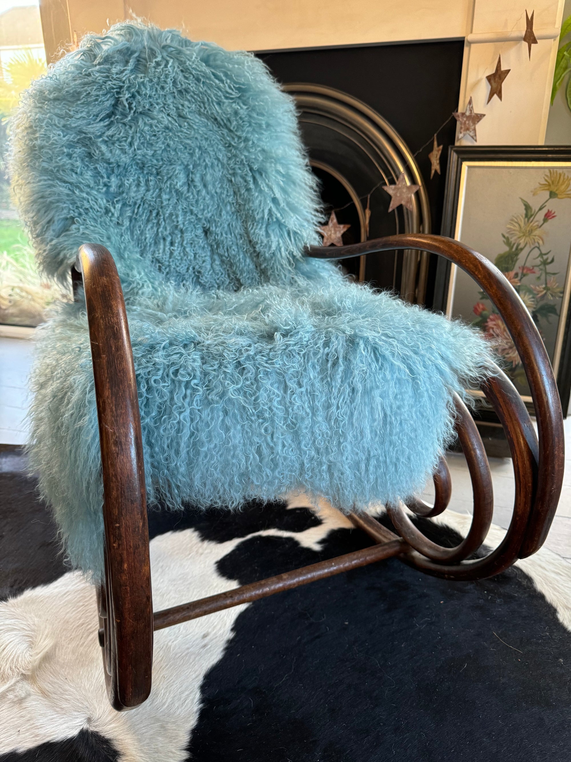 sky blue mongolian sheepskin throw 
