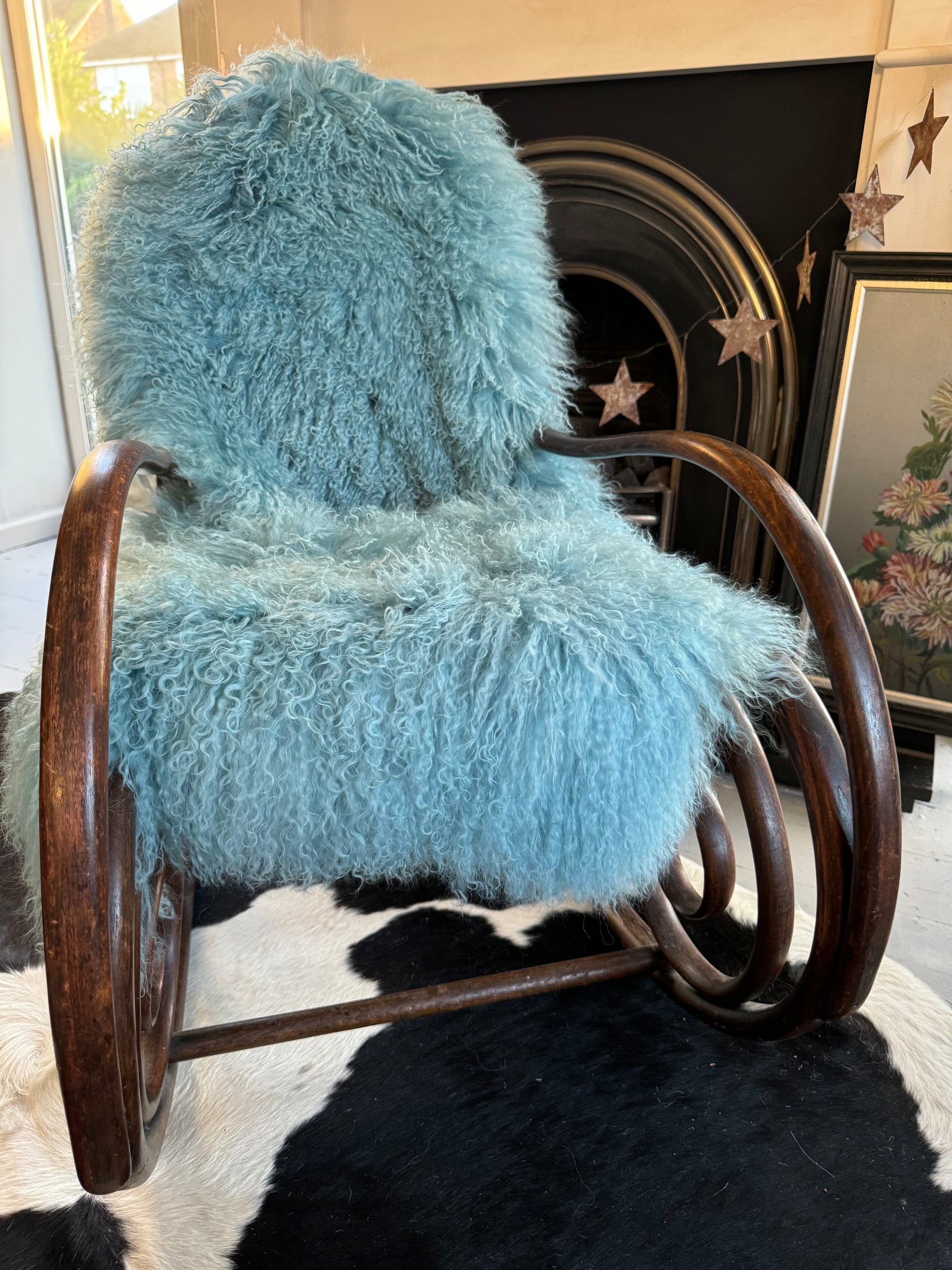 sky blue mongolian sheepskin throw 
