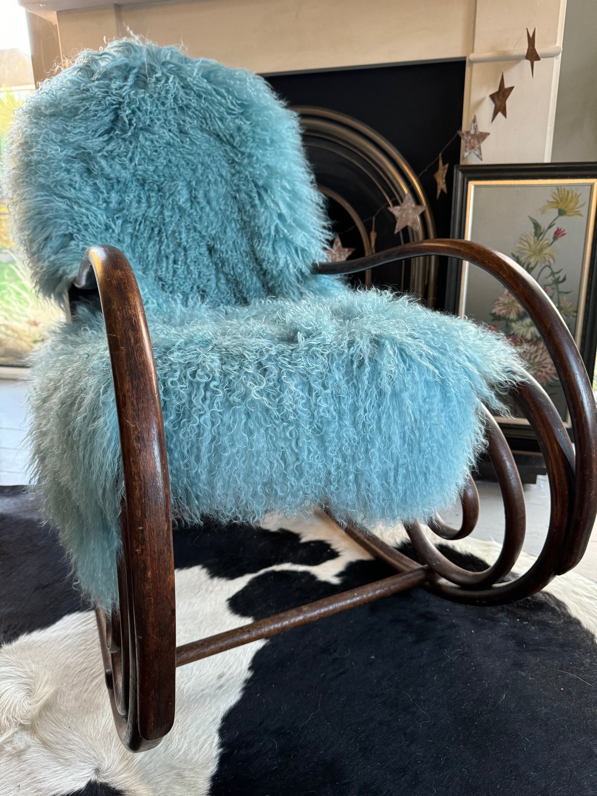 sky blue mongolian sheepskin throw 