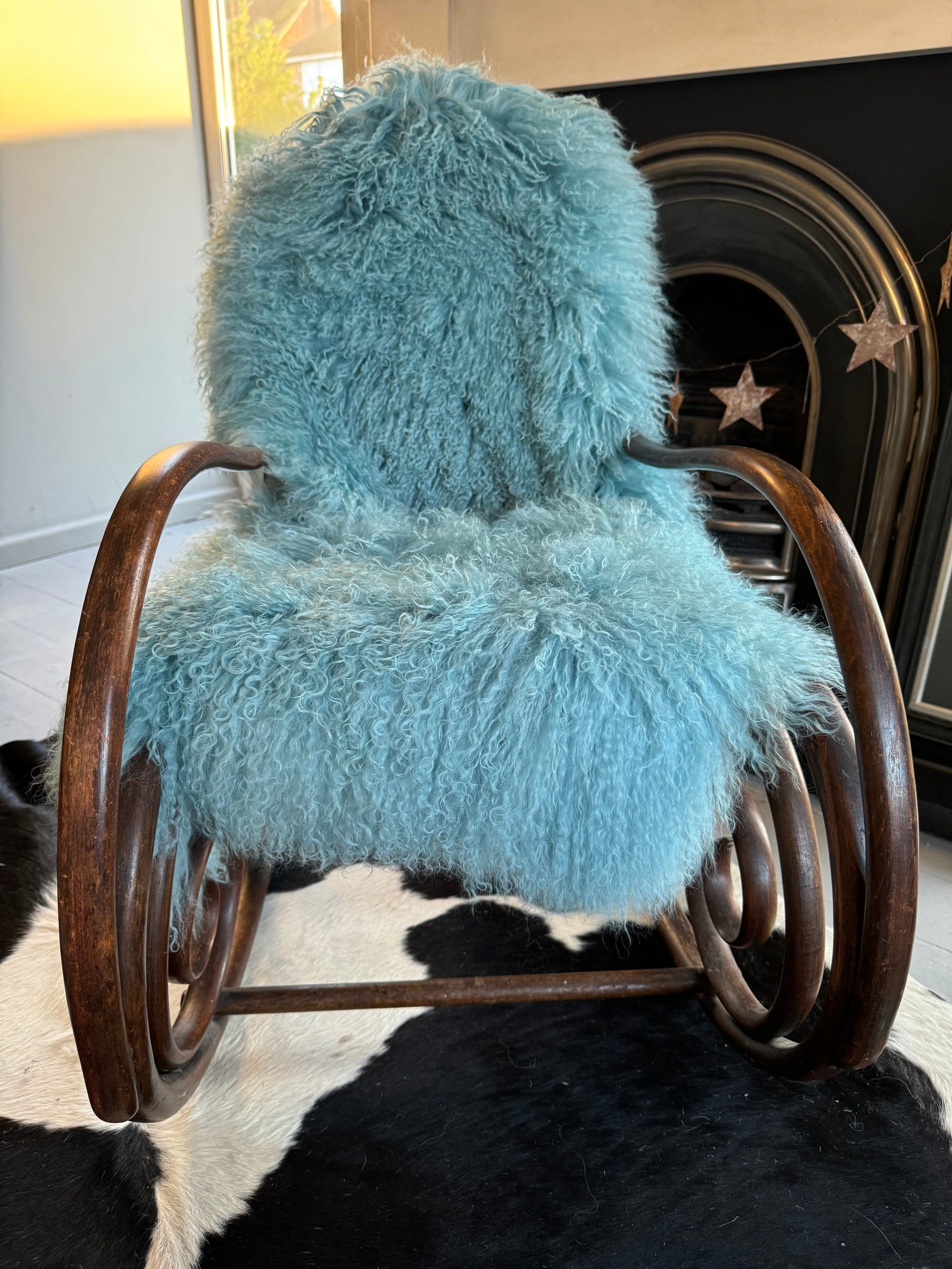 sky blue mongolian sheepskin throw 