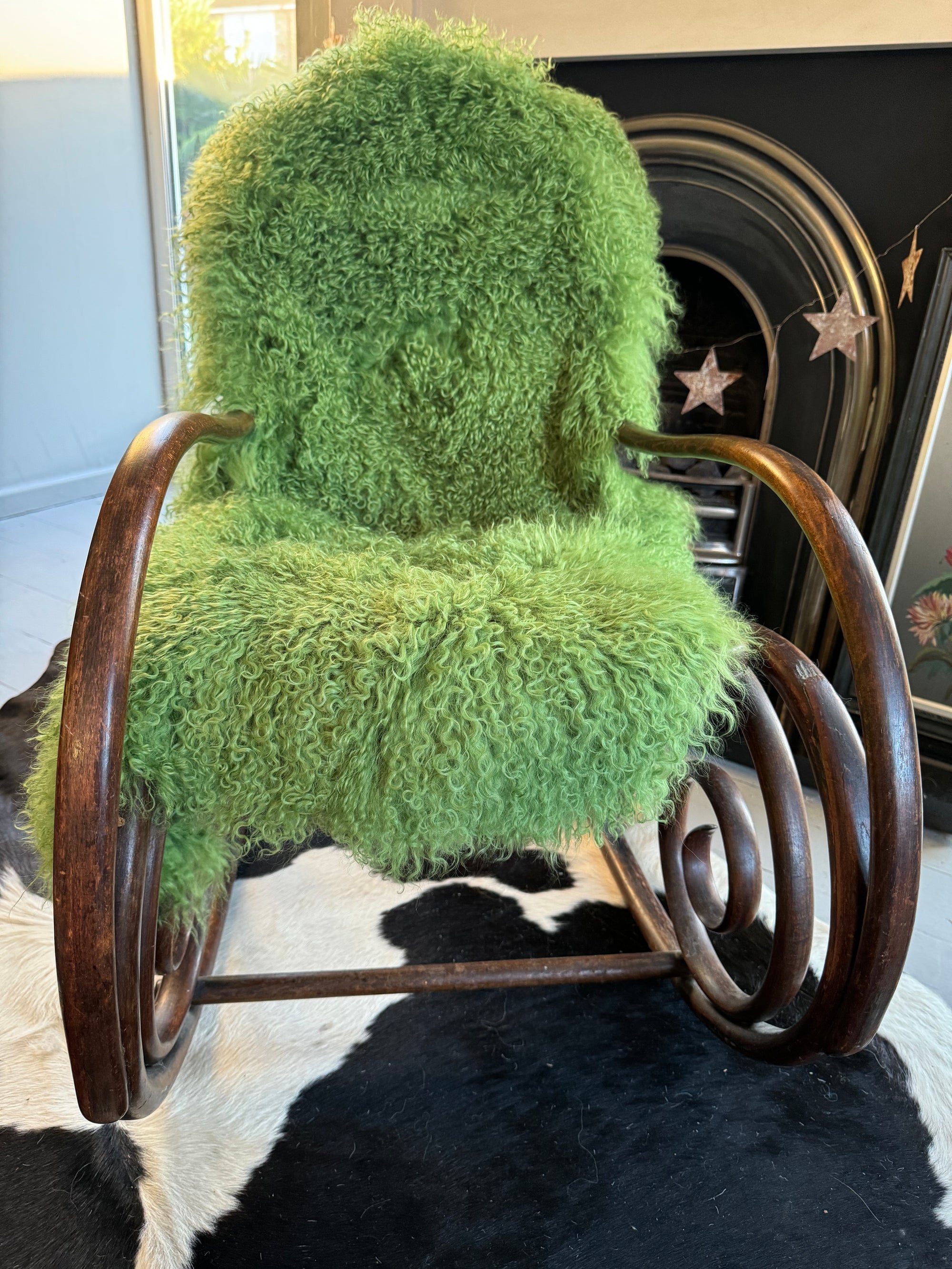 green mongolian sheepskin throw