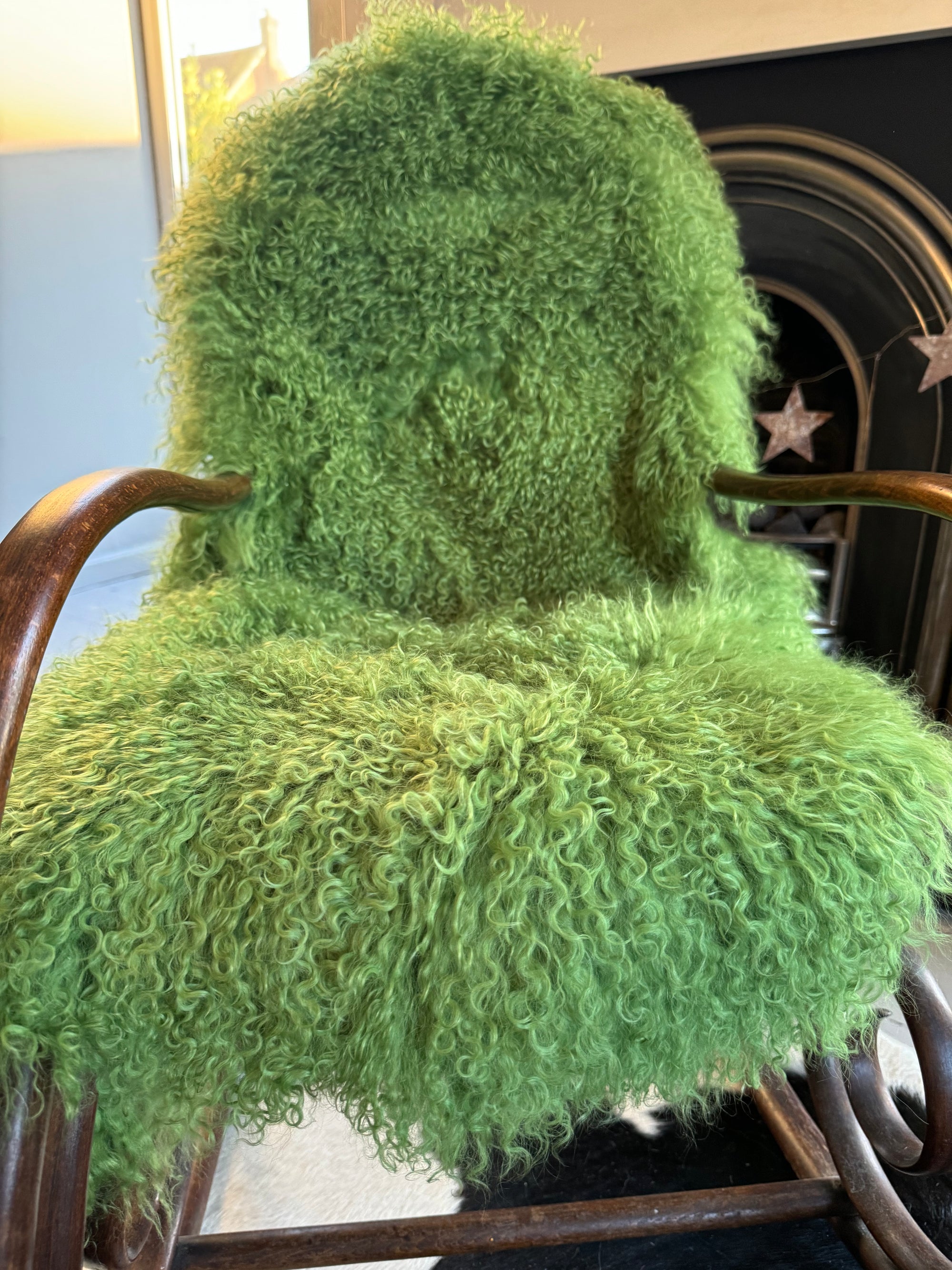 green mongolian sheepskin throw rug