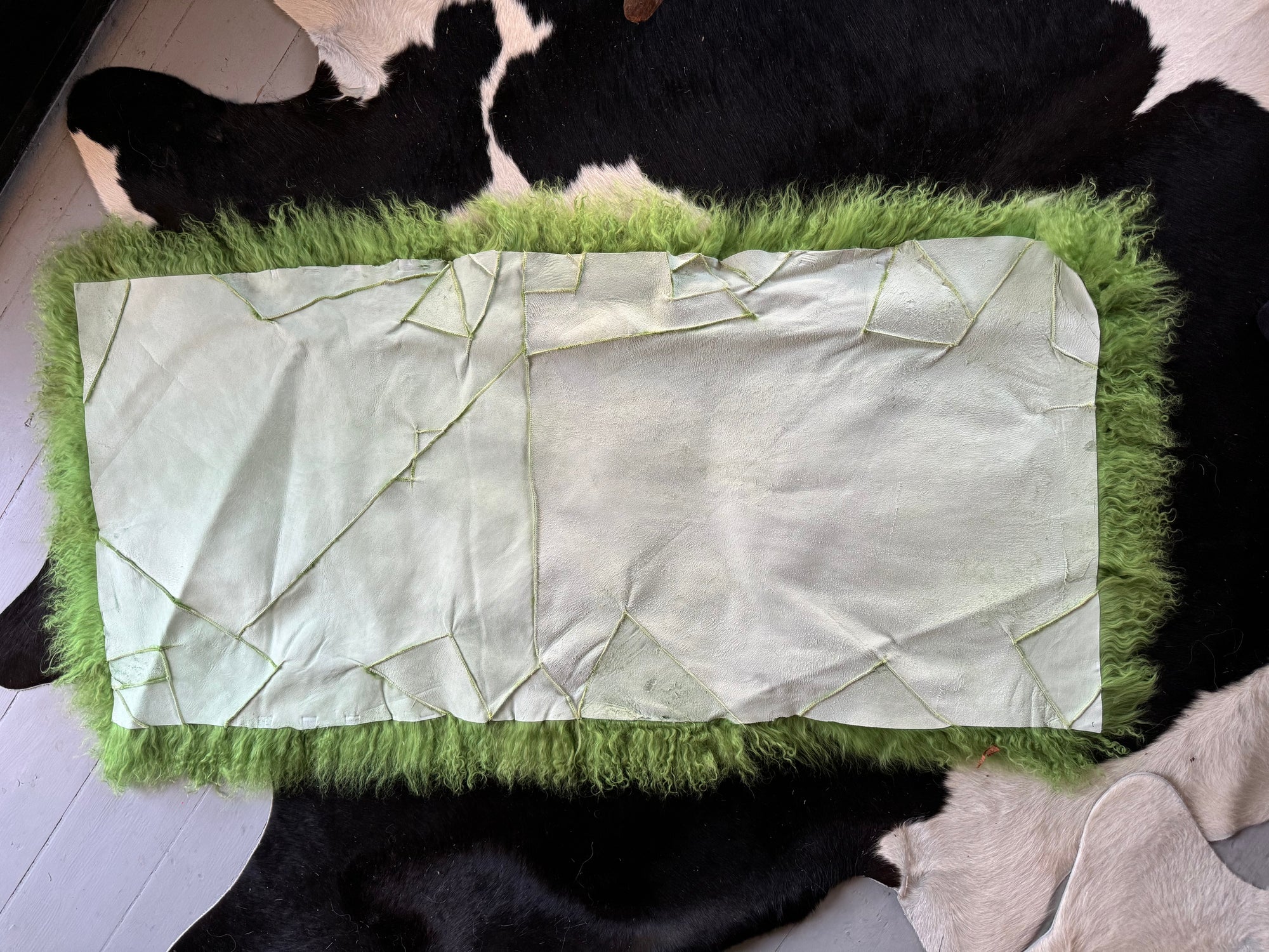 green mongolian sheepskin throw rug