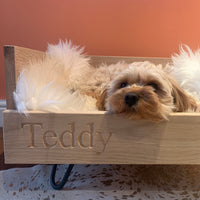 handcrafted personalised oak walnut dog cat beds