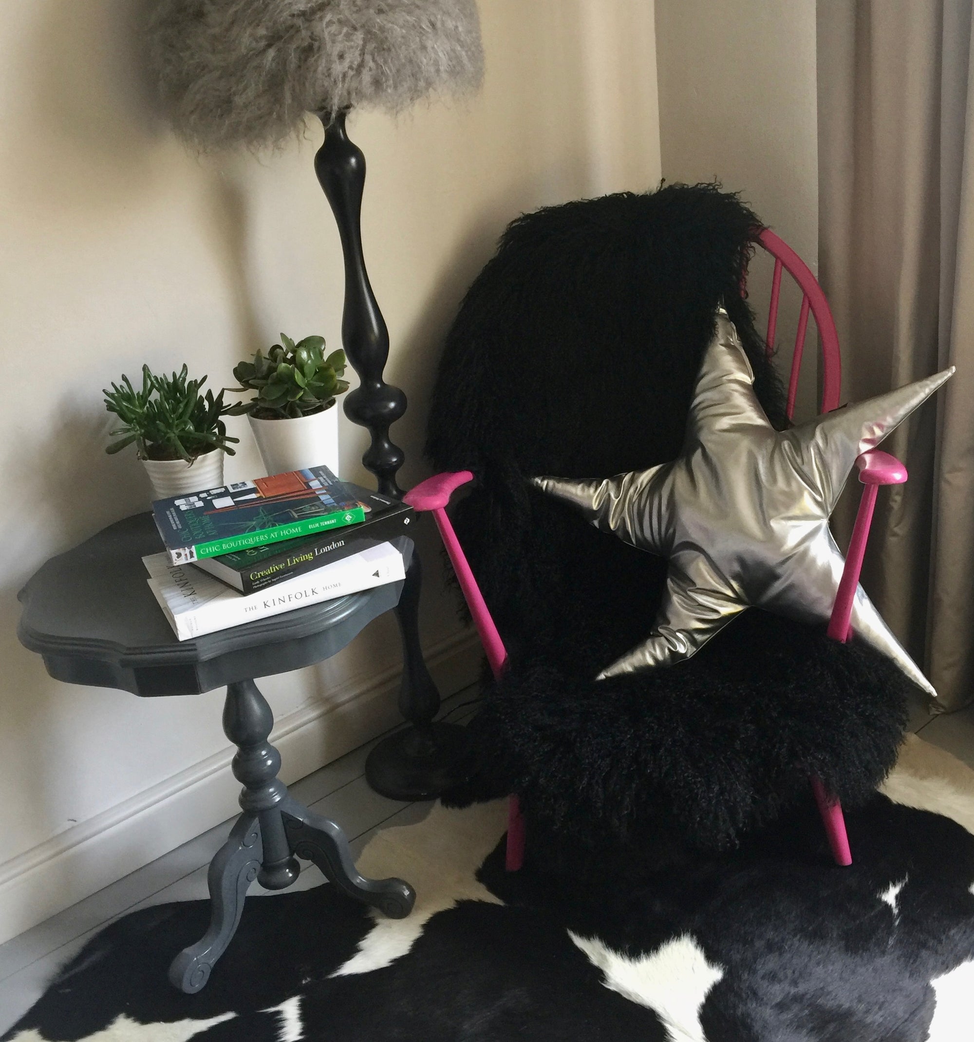 BLACK mongolian sheepskin throw runner rug