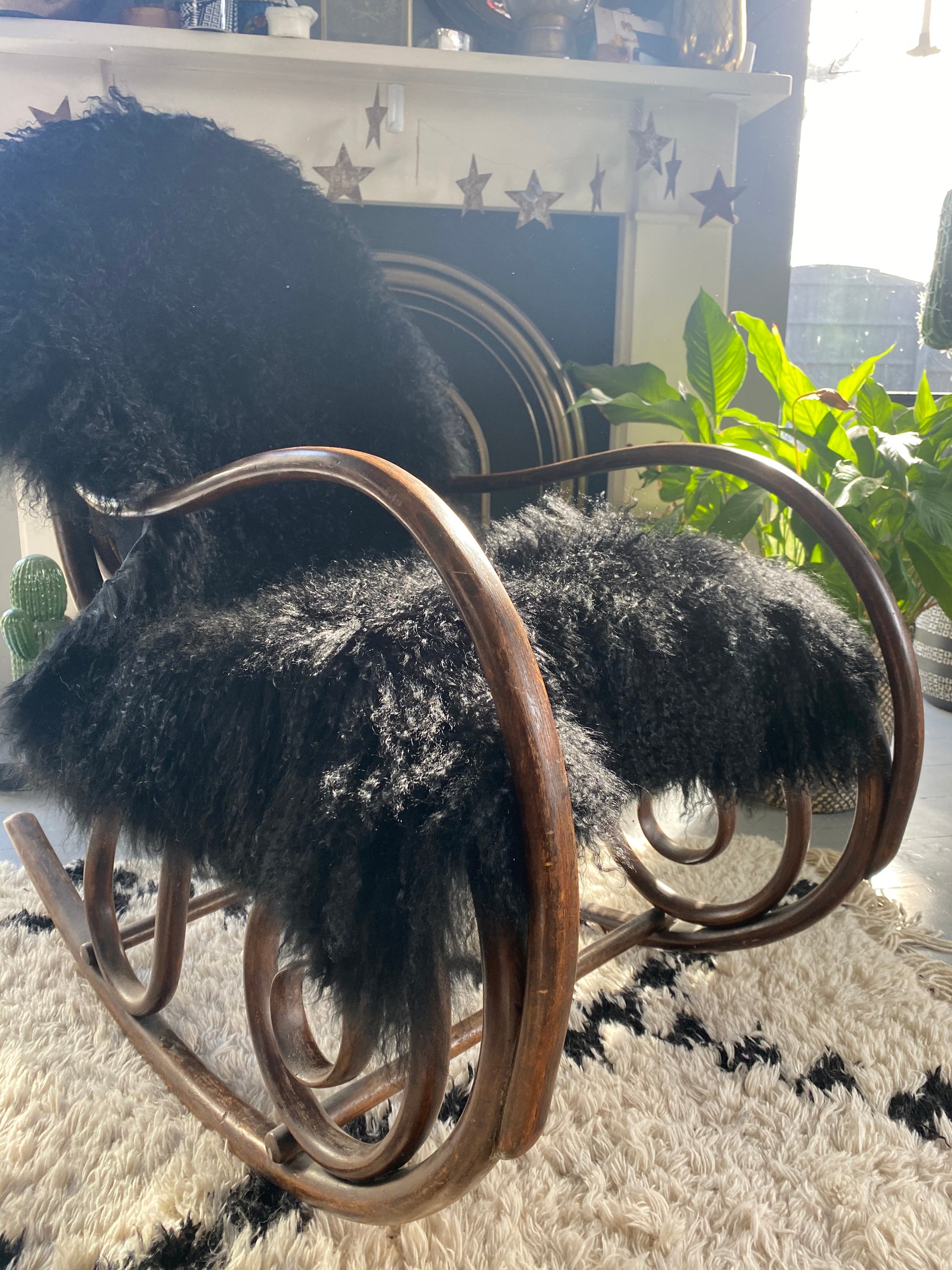 BLACK mongolian sheepskin throw runner rug