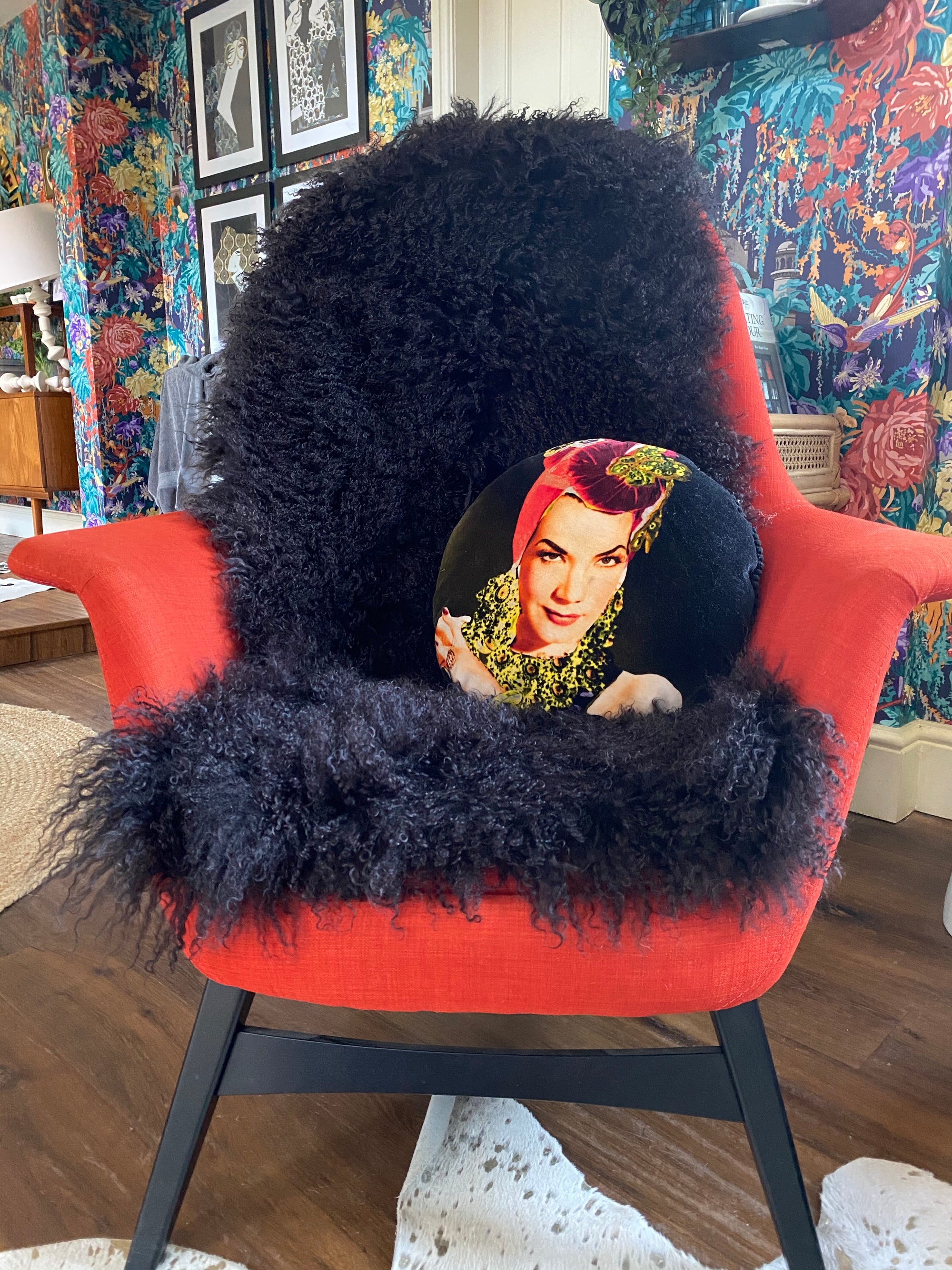 Mongolian Sheepskin Upholstered Console Stool