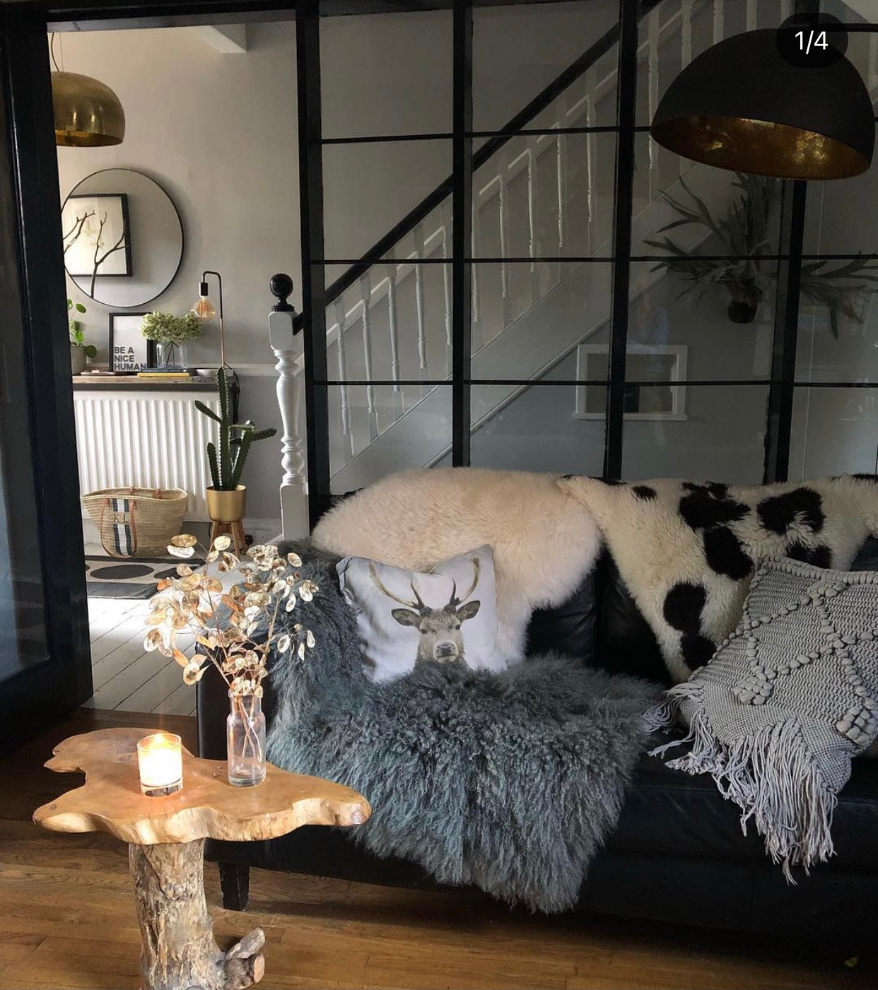 grey mongolian Sheepskin rug throw sheet