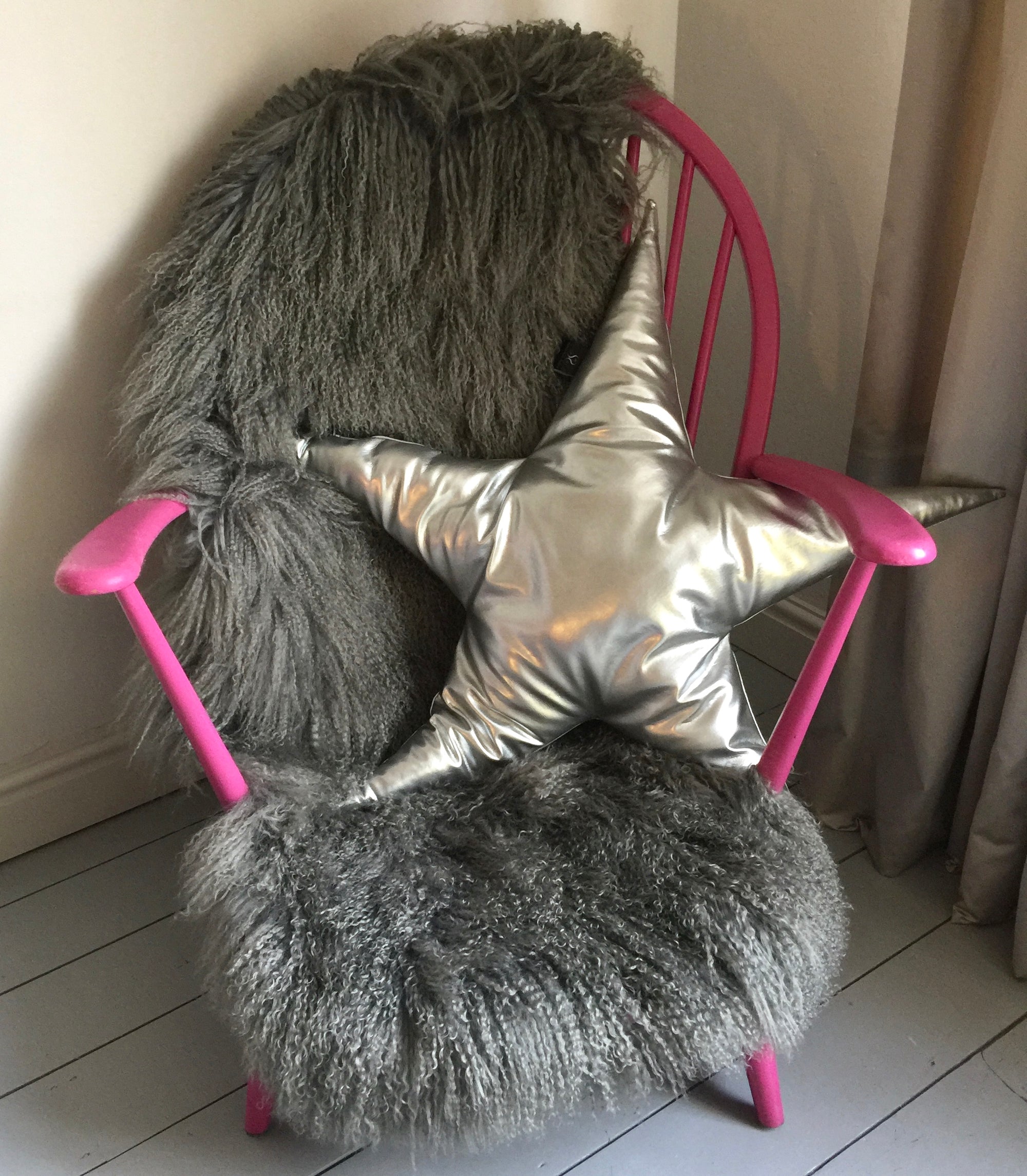 grey mongolian Sheepskin rug throw sheet