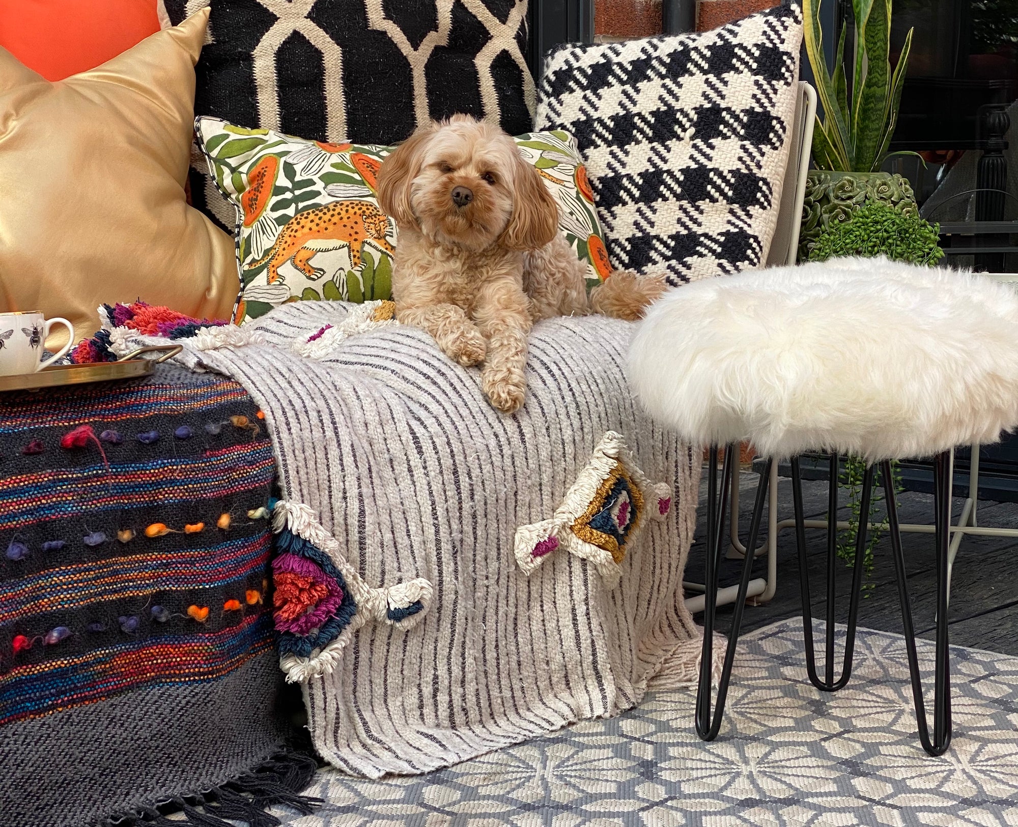 natural white sheepskin stool