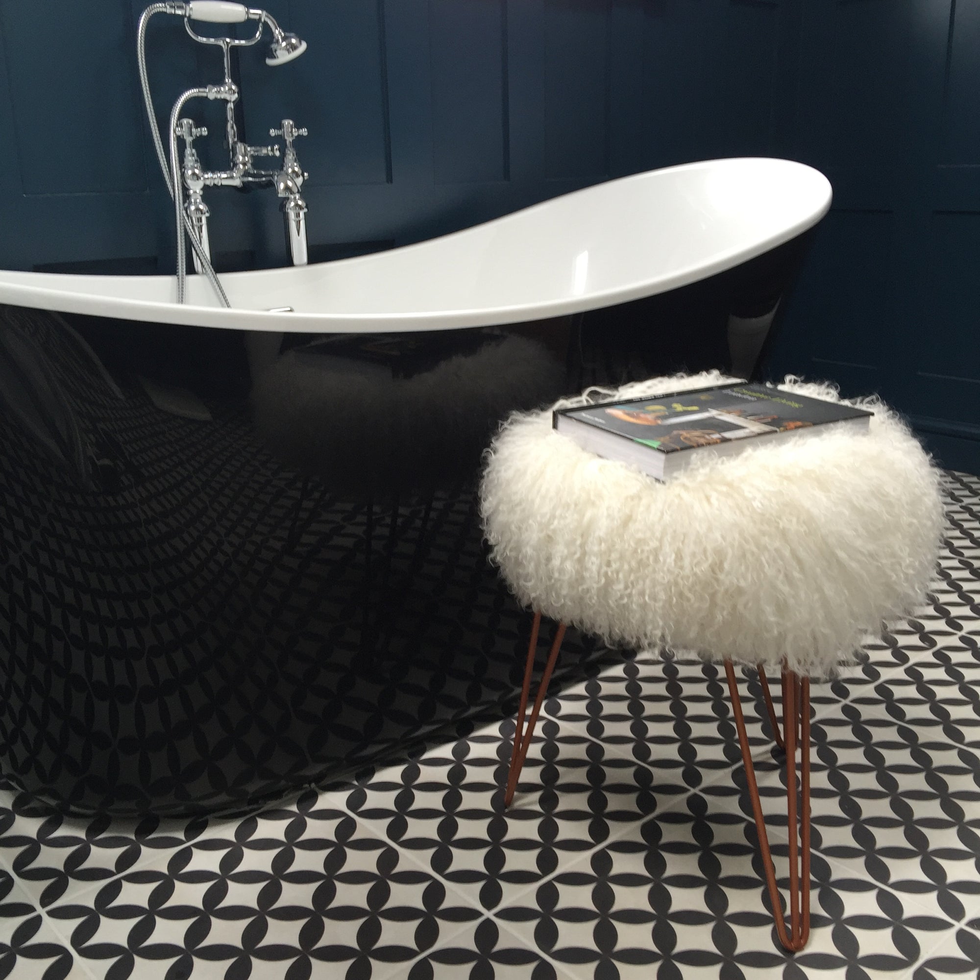 Mongolian Sheepskin Upholstered Console Stool