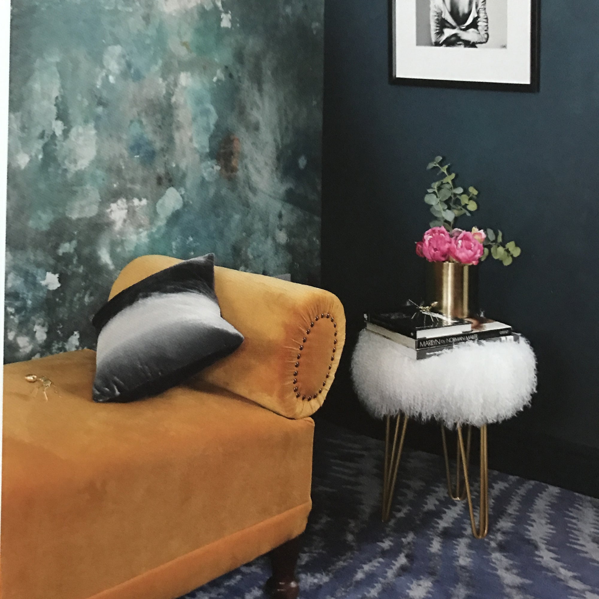 white Mongolian Sheepskin stool