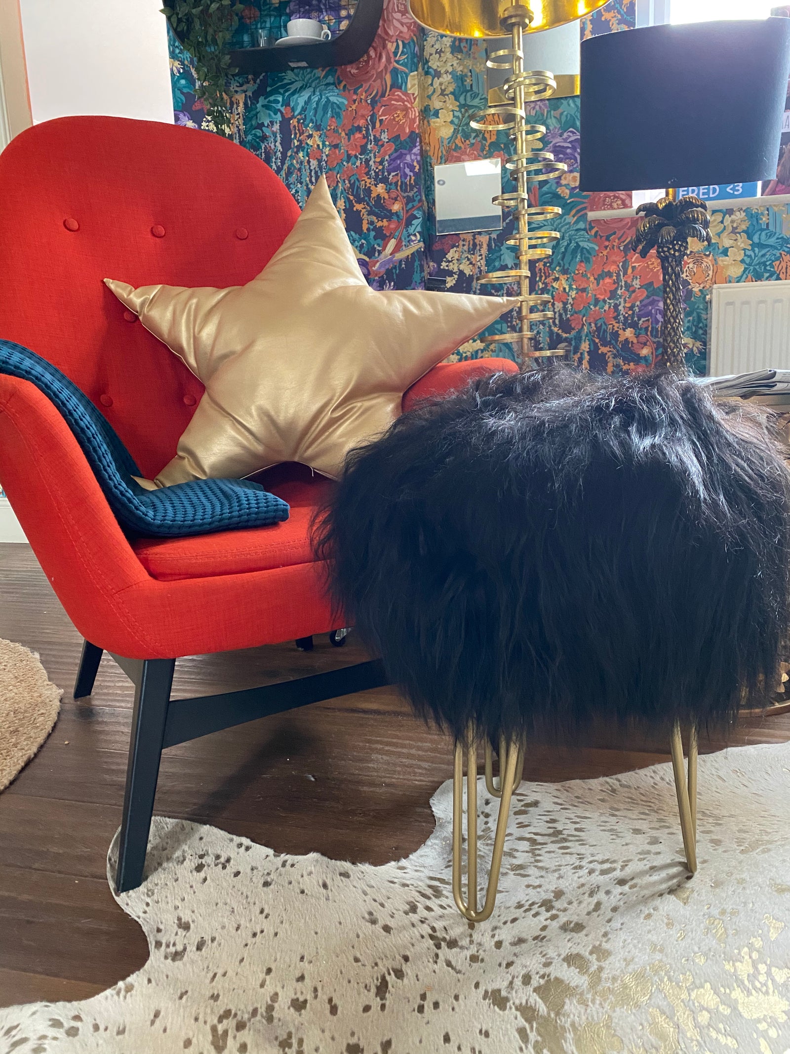 black icelandic stool with hairpin legs 