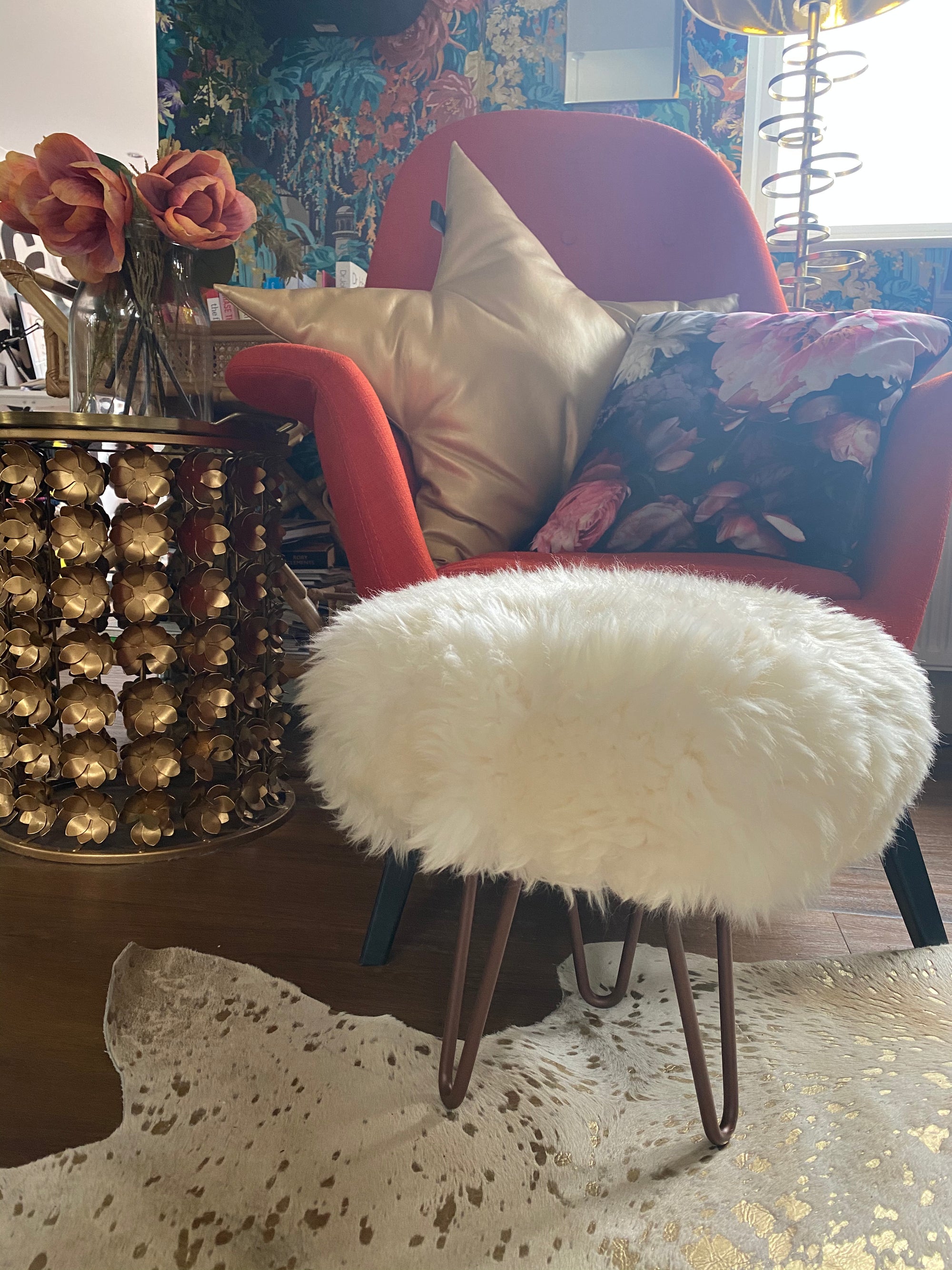 round sheepskin footstool