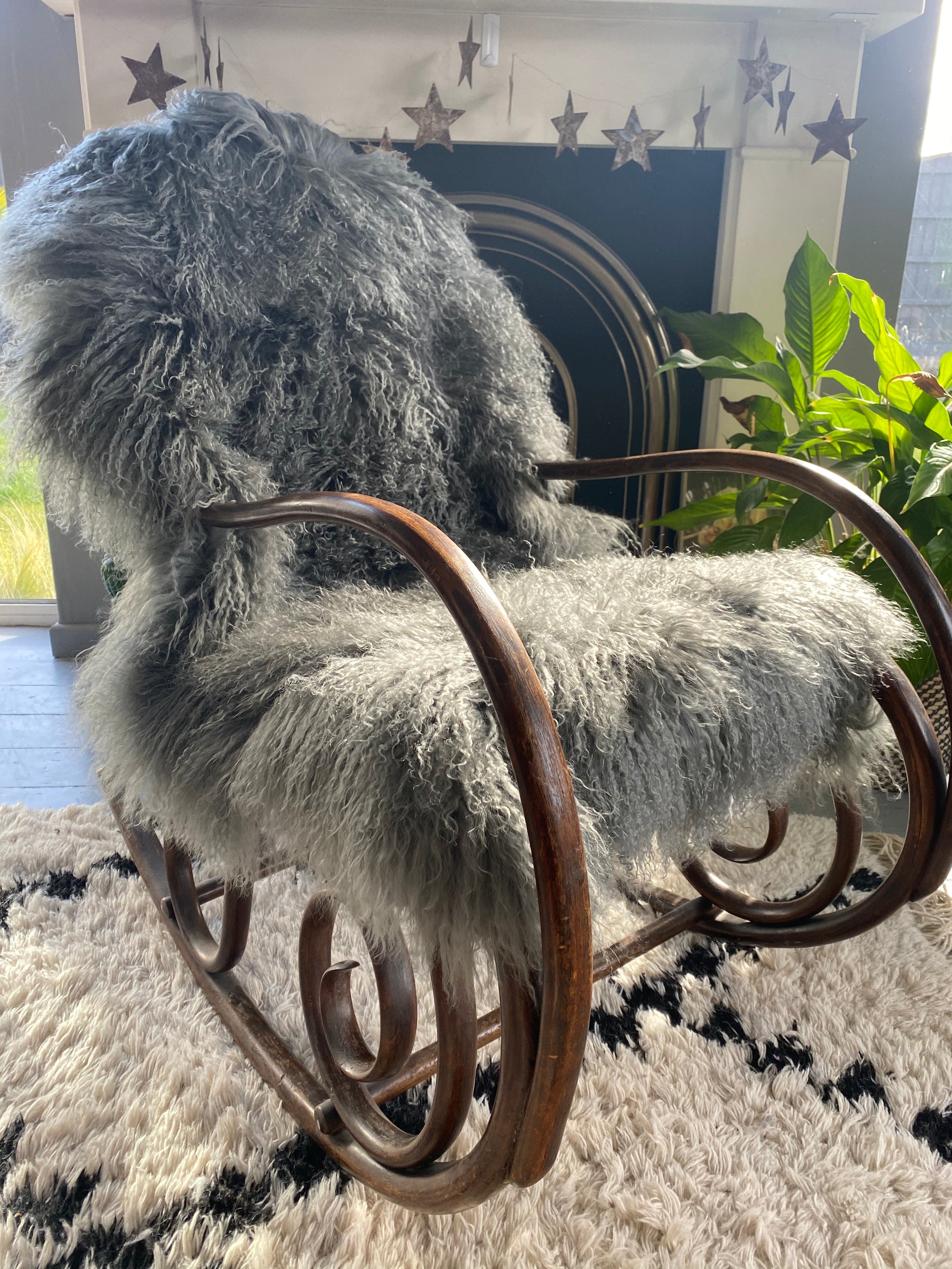 grey mongolian Sheepskin rug throw sheet