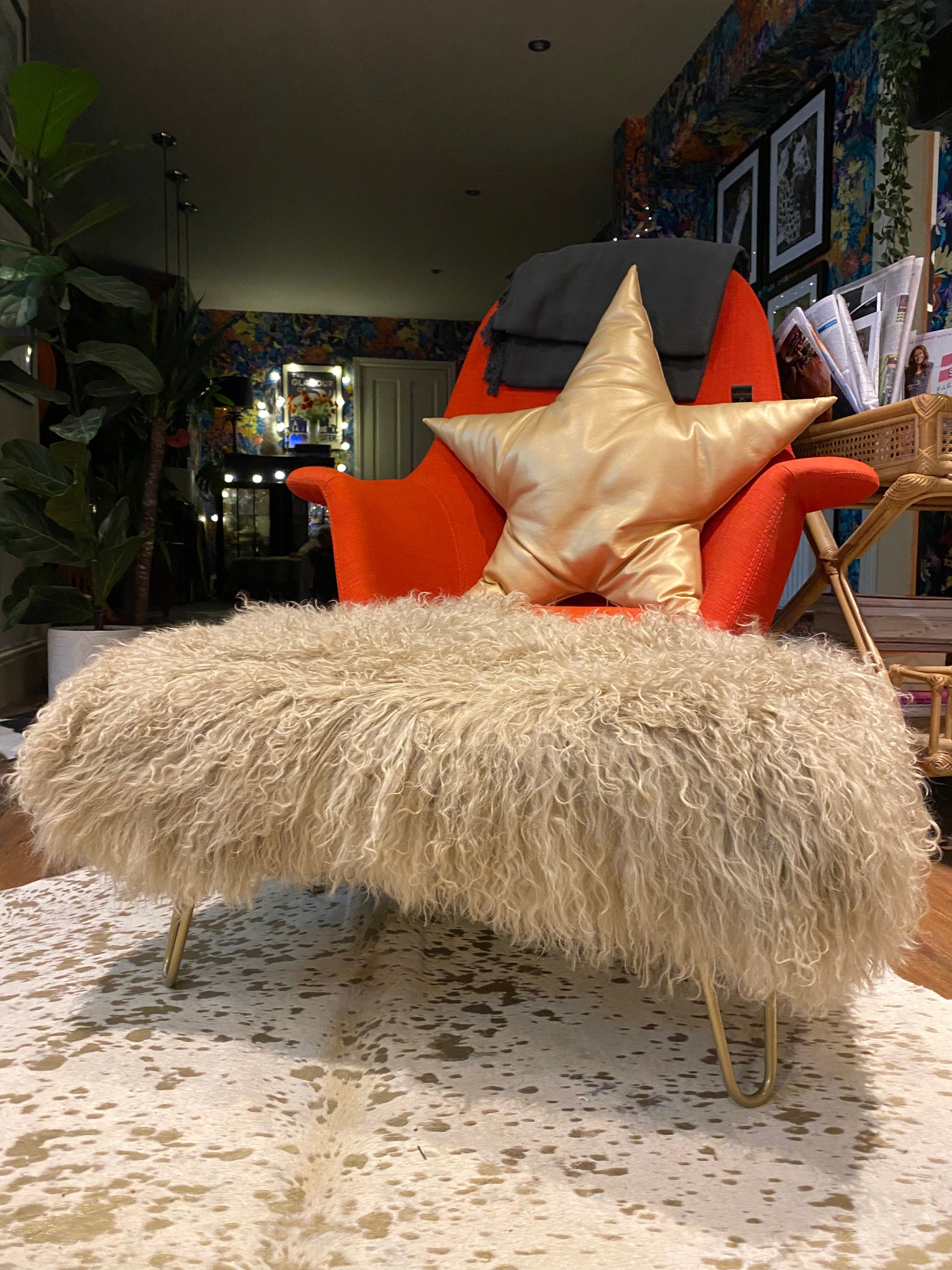 caramel camel mongolian footstool