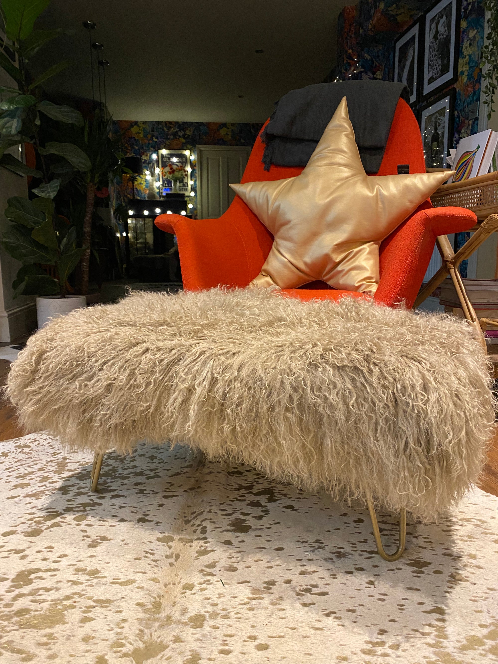 caramel camel mongolian footstool