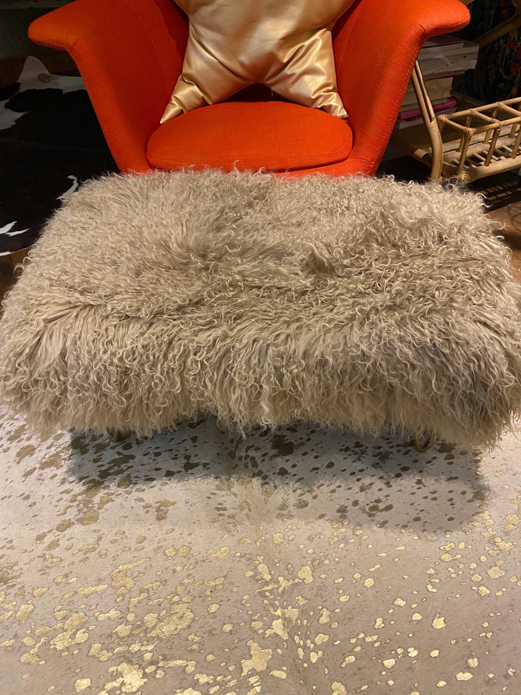 caramel camel mongolian footstool