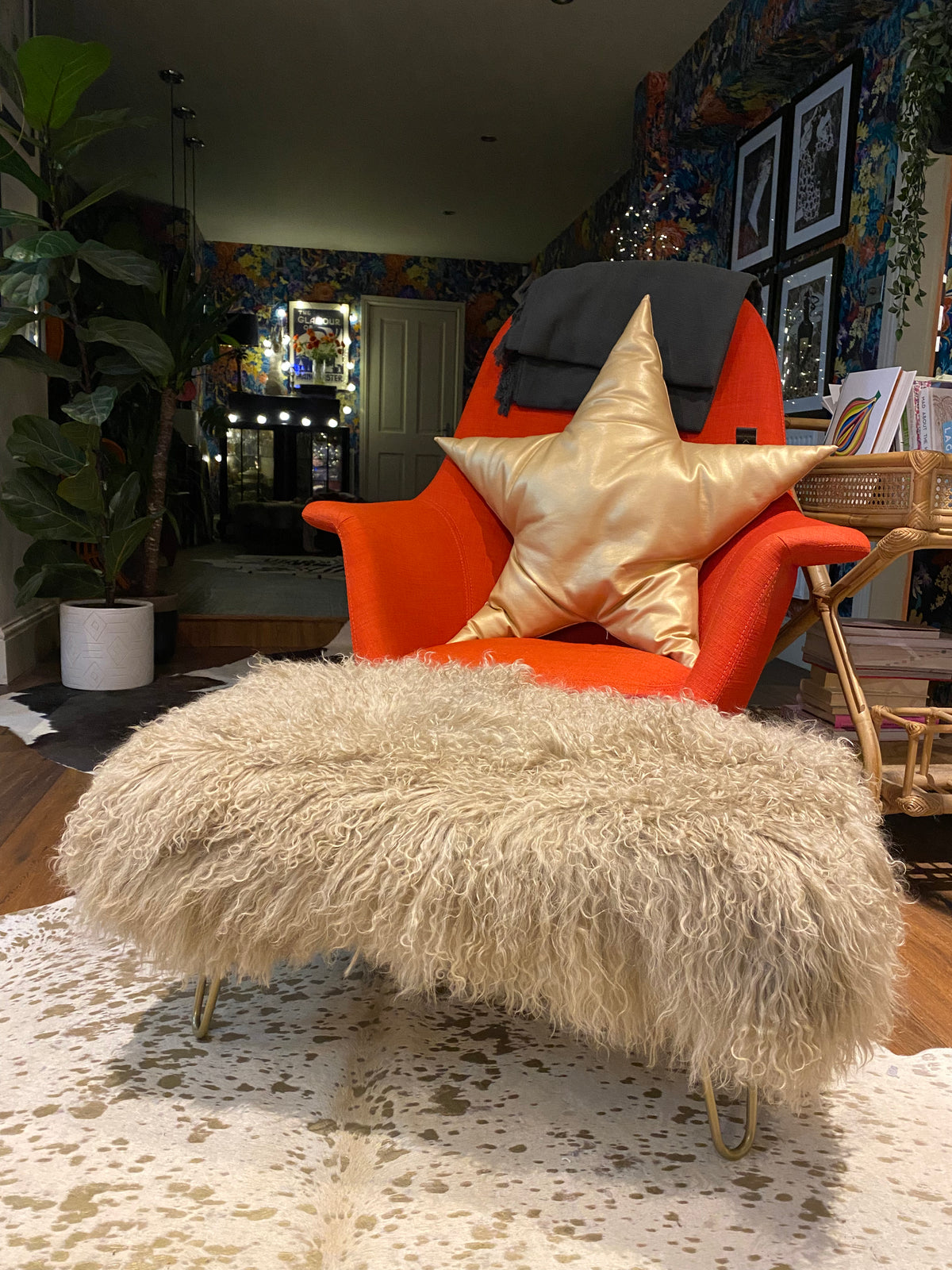 caramel camel mongolian footstool
