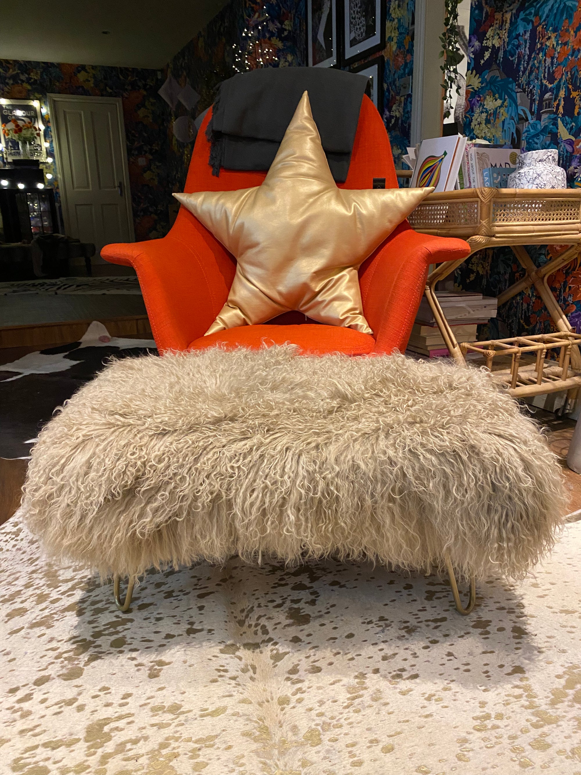 caramel camel mongolian footstool