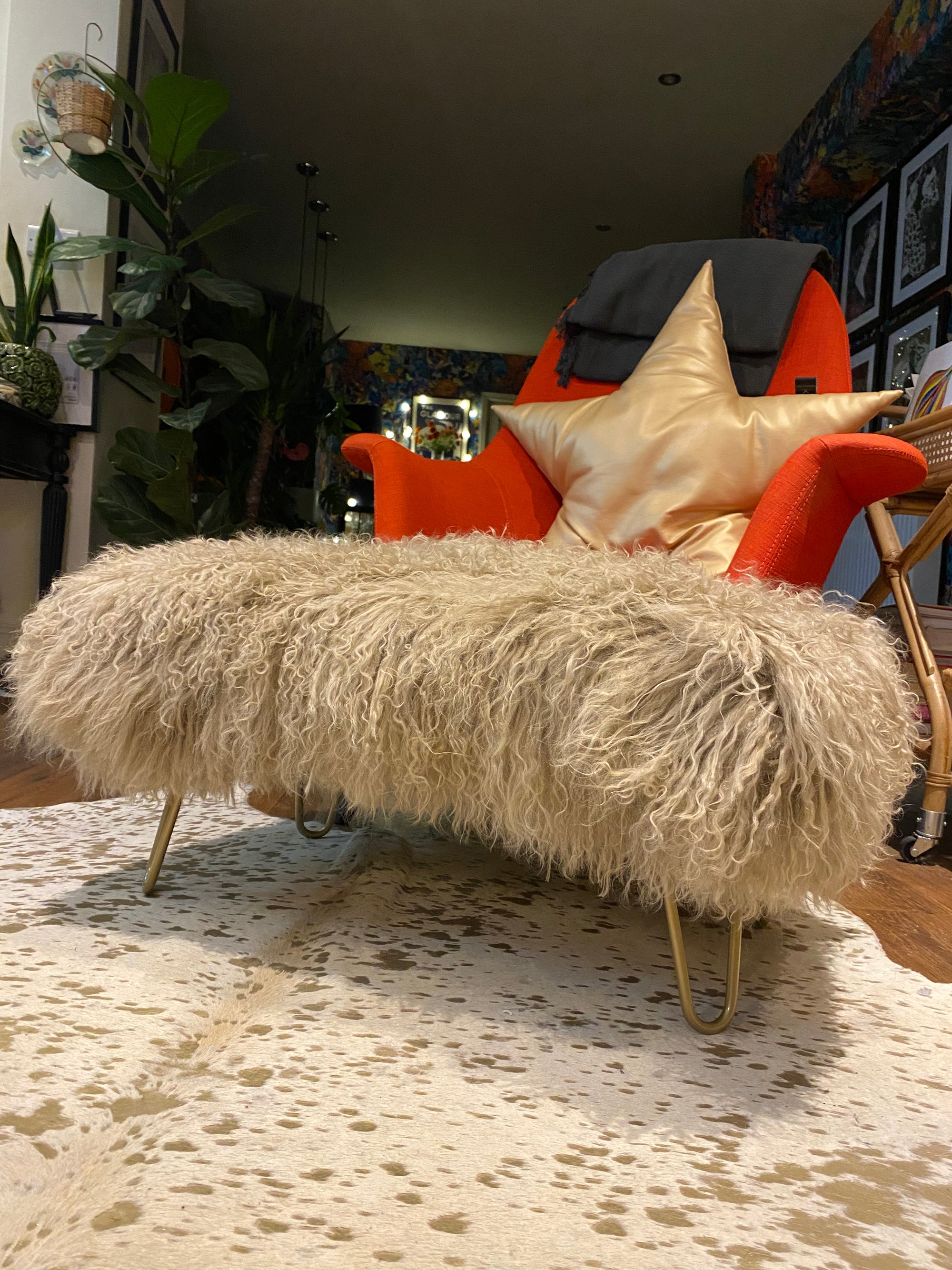 caramel camel mongolian footstool