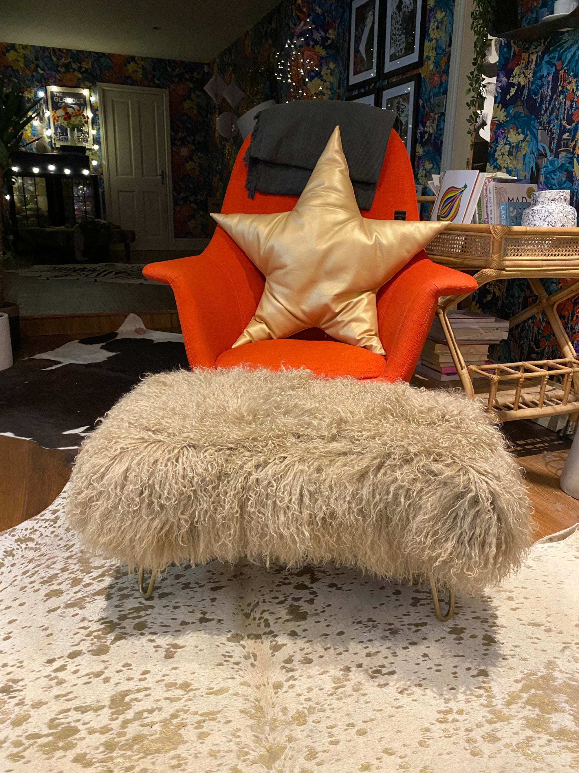 caramel camel mongolian footstool