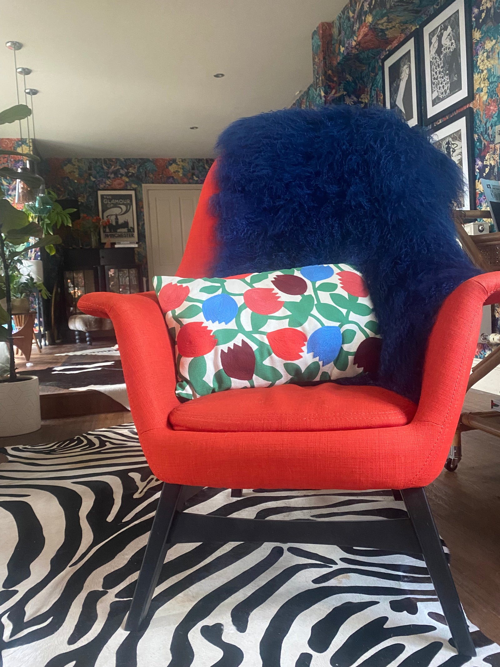 dark blue Mongolian Sheepskin throw / rug