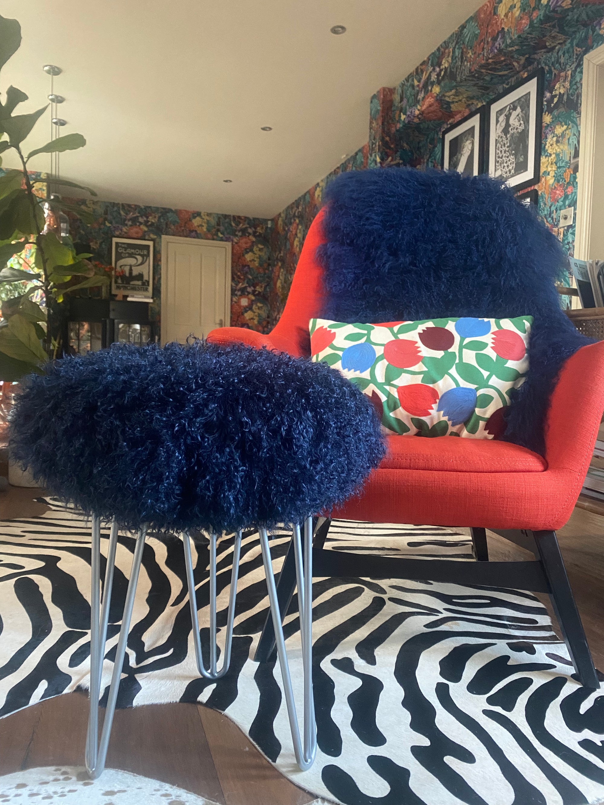 dark blue Mongolian Sheepskin throw / rug