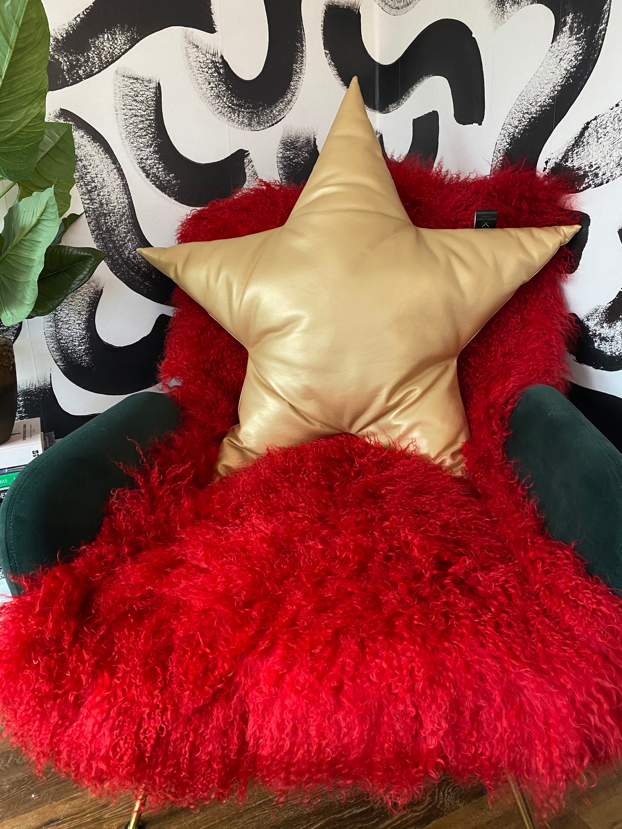 cherry red Mongolian sheepskin throw suburban salon