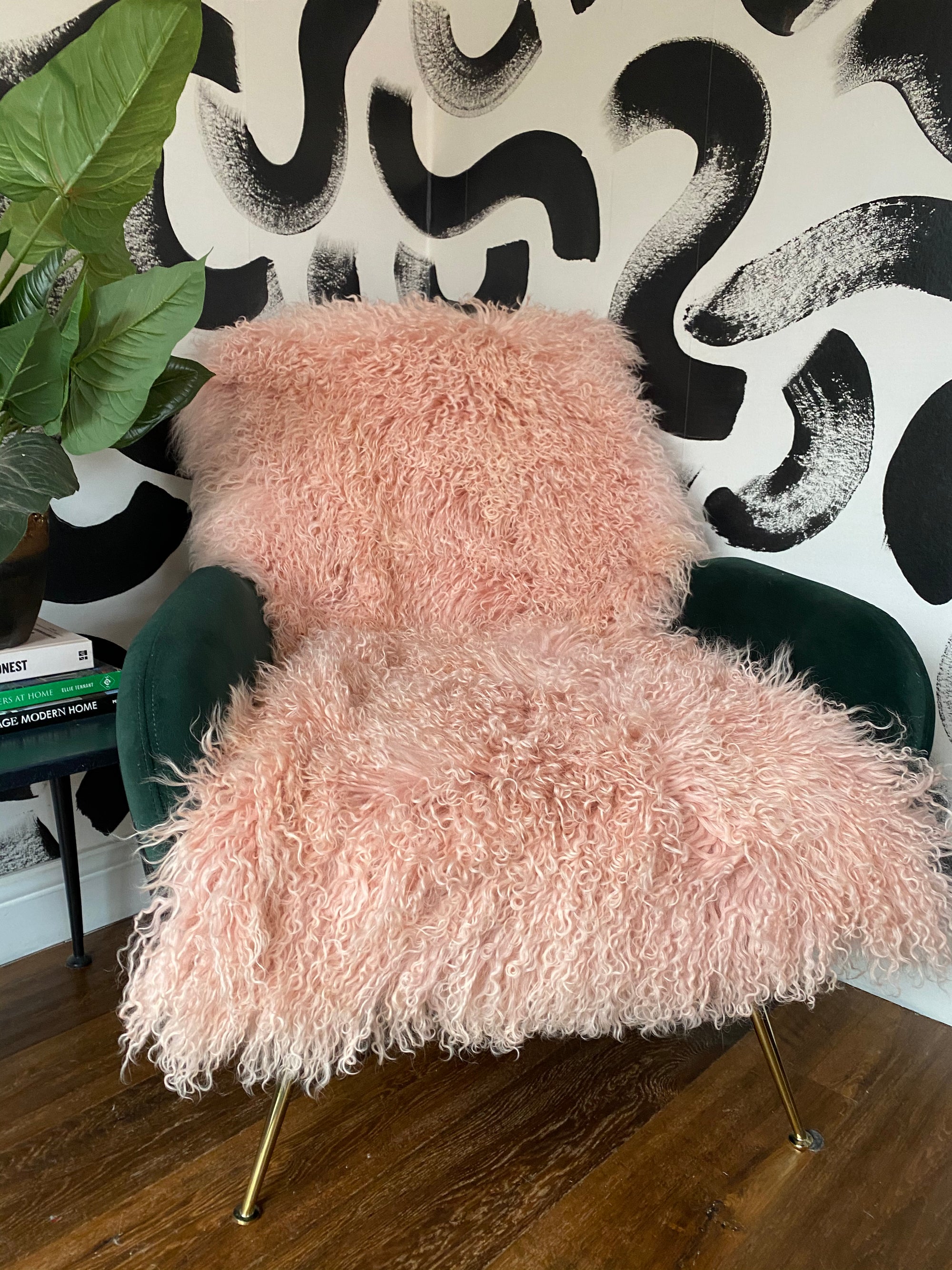 BLUSH pink mongolian sheepskin throw runner rug