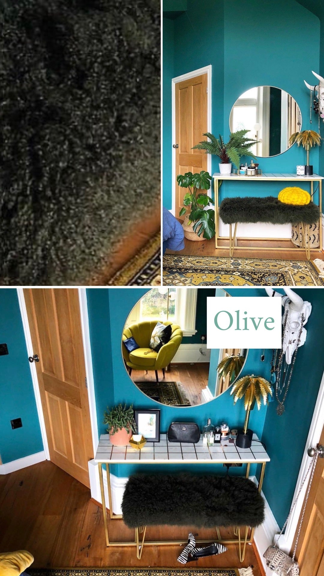 Mongolian Sheepskin Upholstered Console Stool