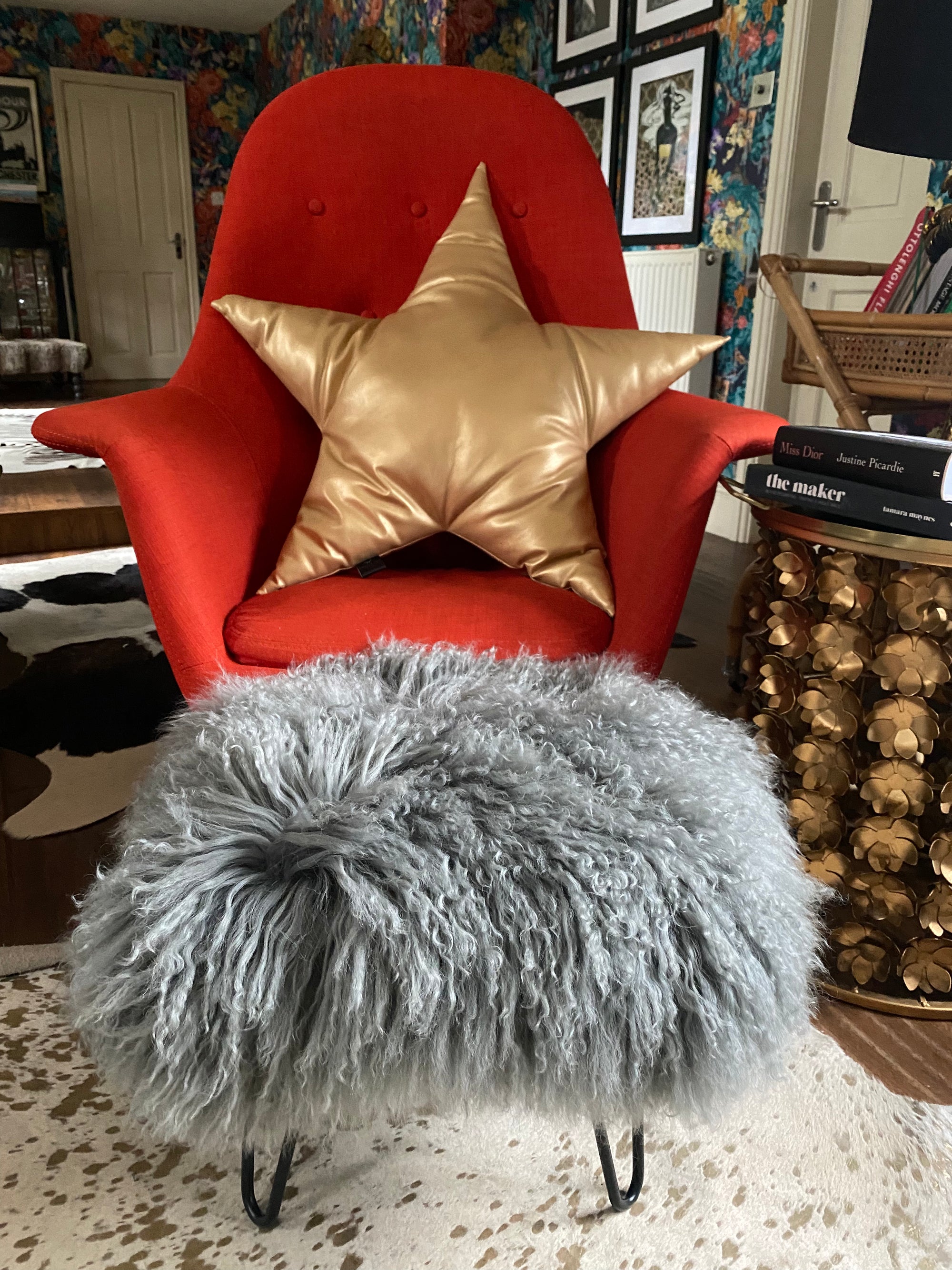 small grey mongolian footstool