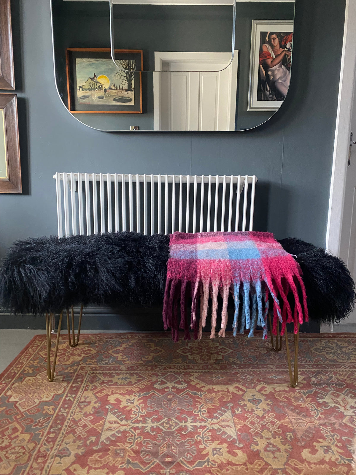 black Mongolian Sheepskin bench