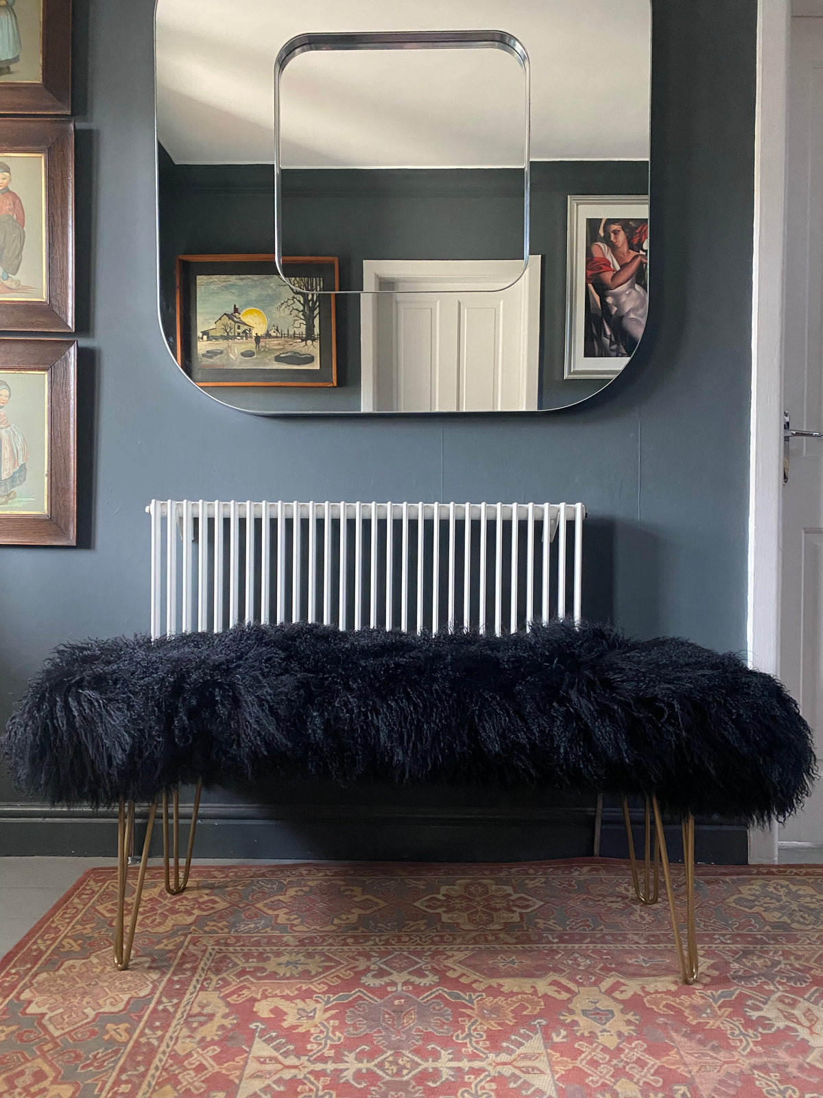 black Mongolian Sheepskin bench