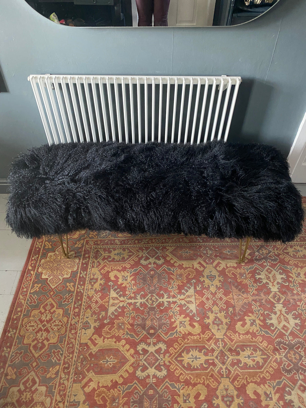 black Mongolian Sheepskin bench