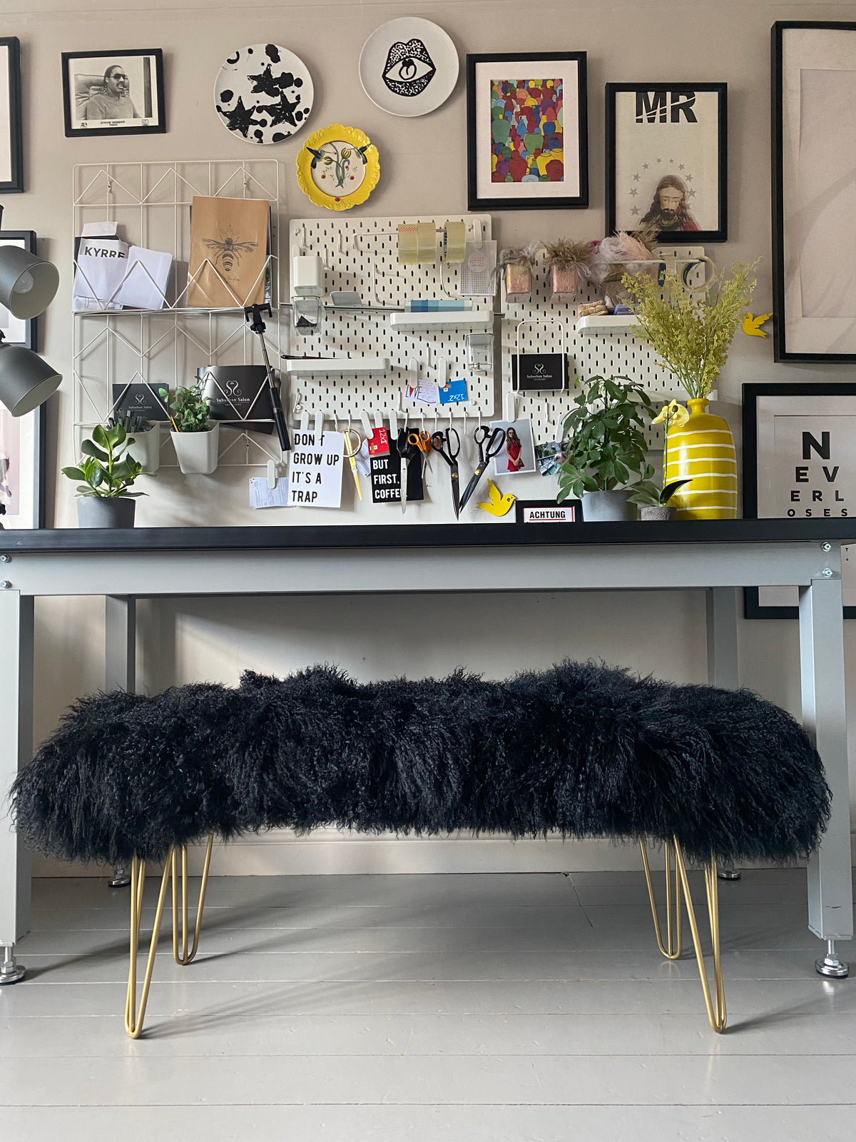 black Mongolian Sheepskin bench