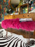 Magenta pink mongolian sheepskin upholstered bench with hairpin legs