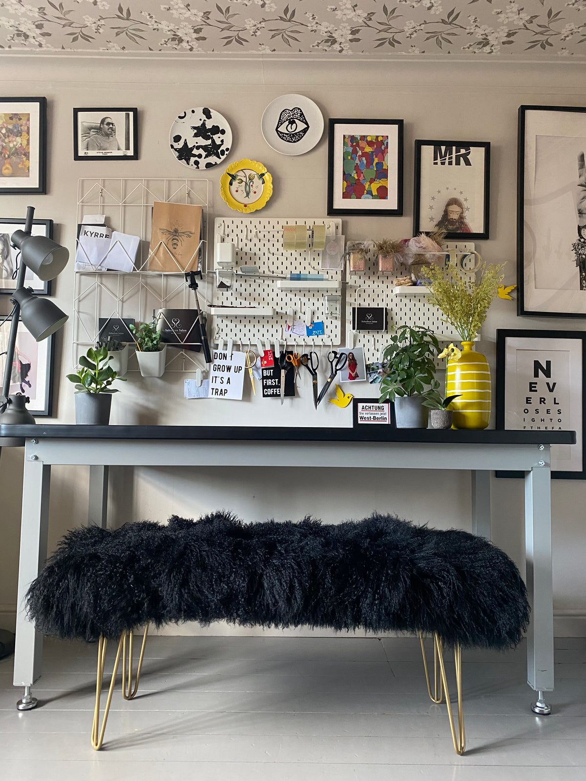 black Mongolian Sheepskin bench