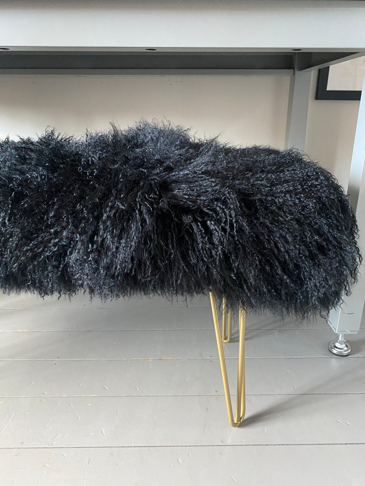 black Mongolian Sheepskin bench