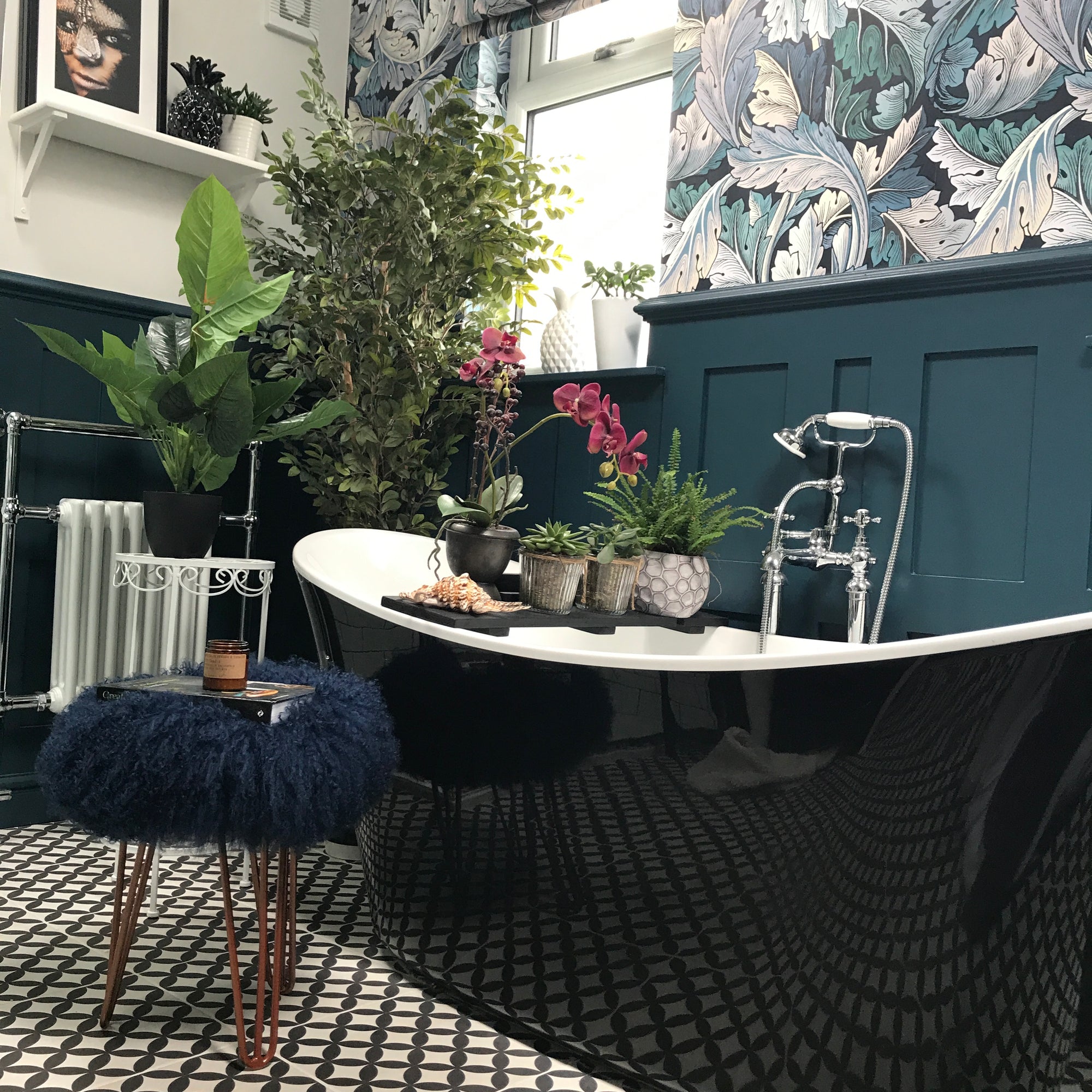 dark blue Mongolian Sheepskin stool