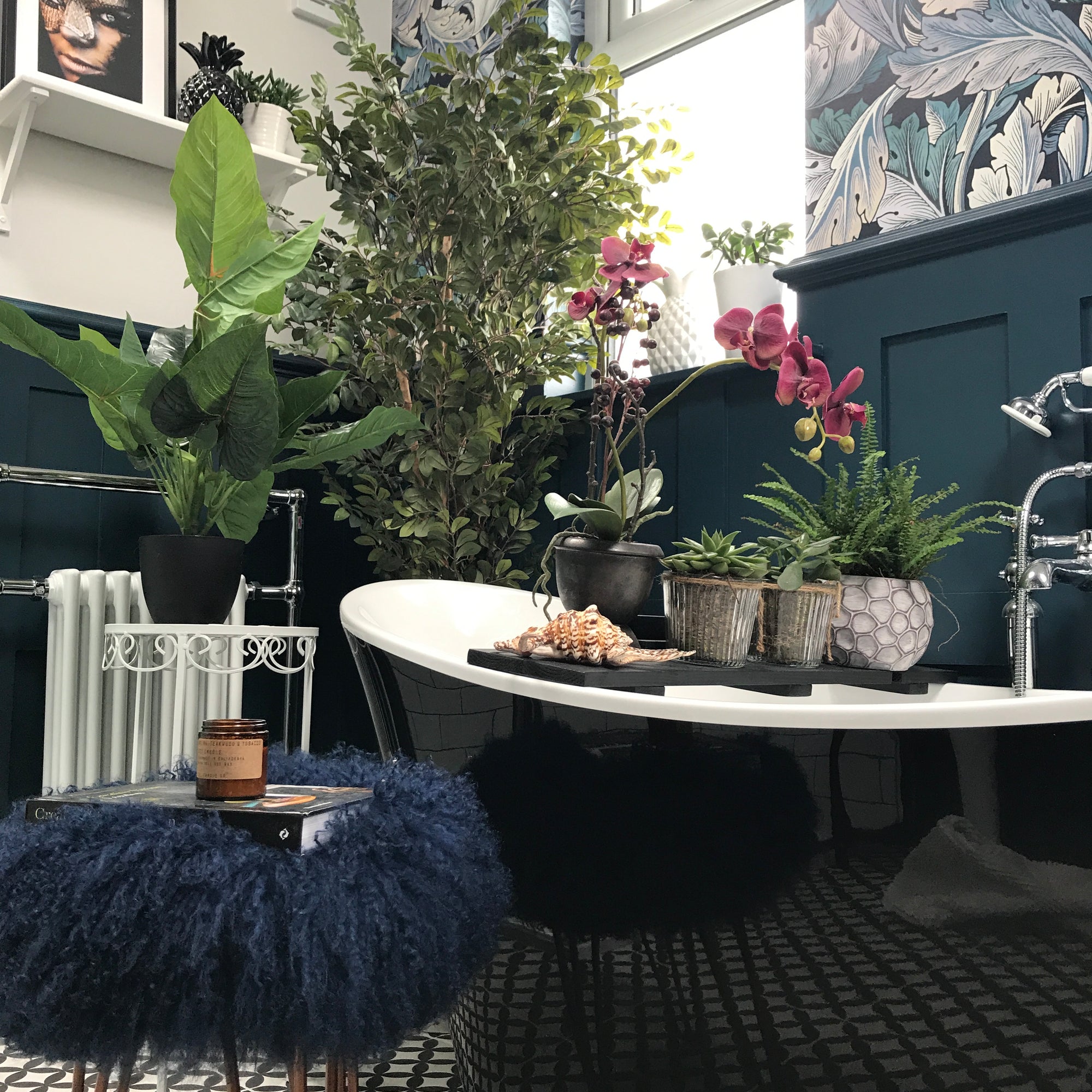 Mongolian Sheepskin Upholstered Console Stool