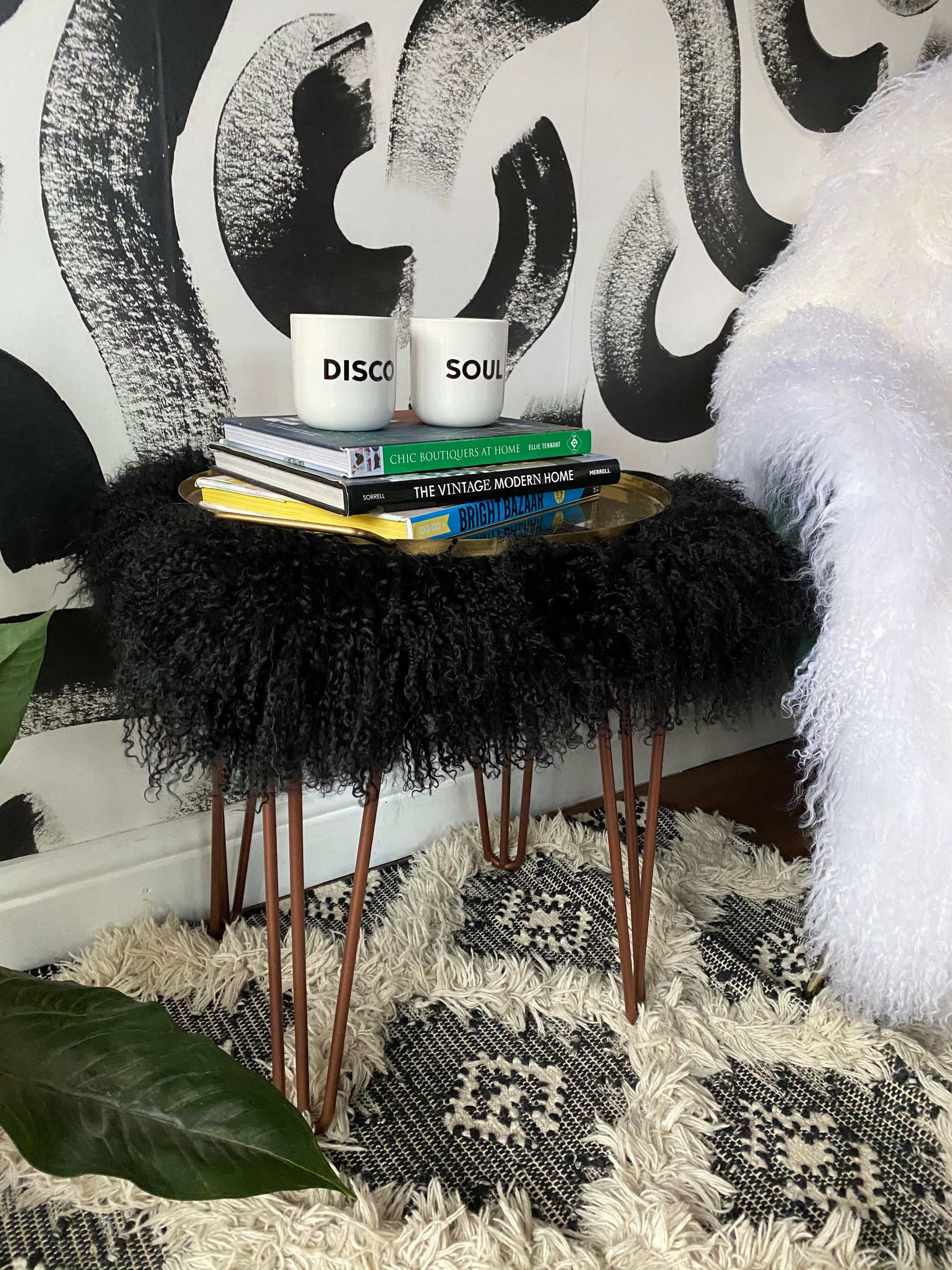 square mongolian console stool