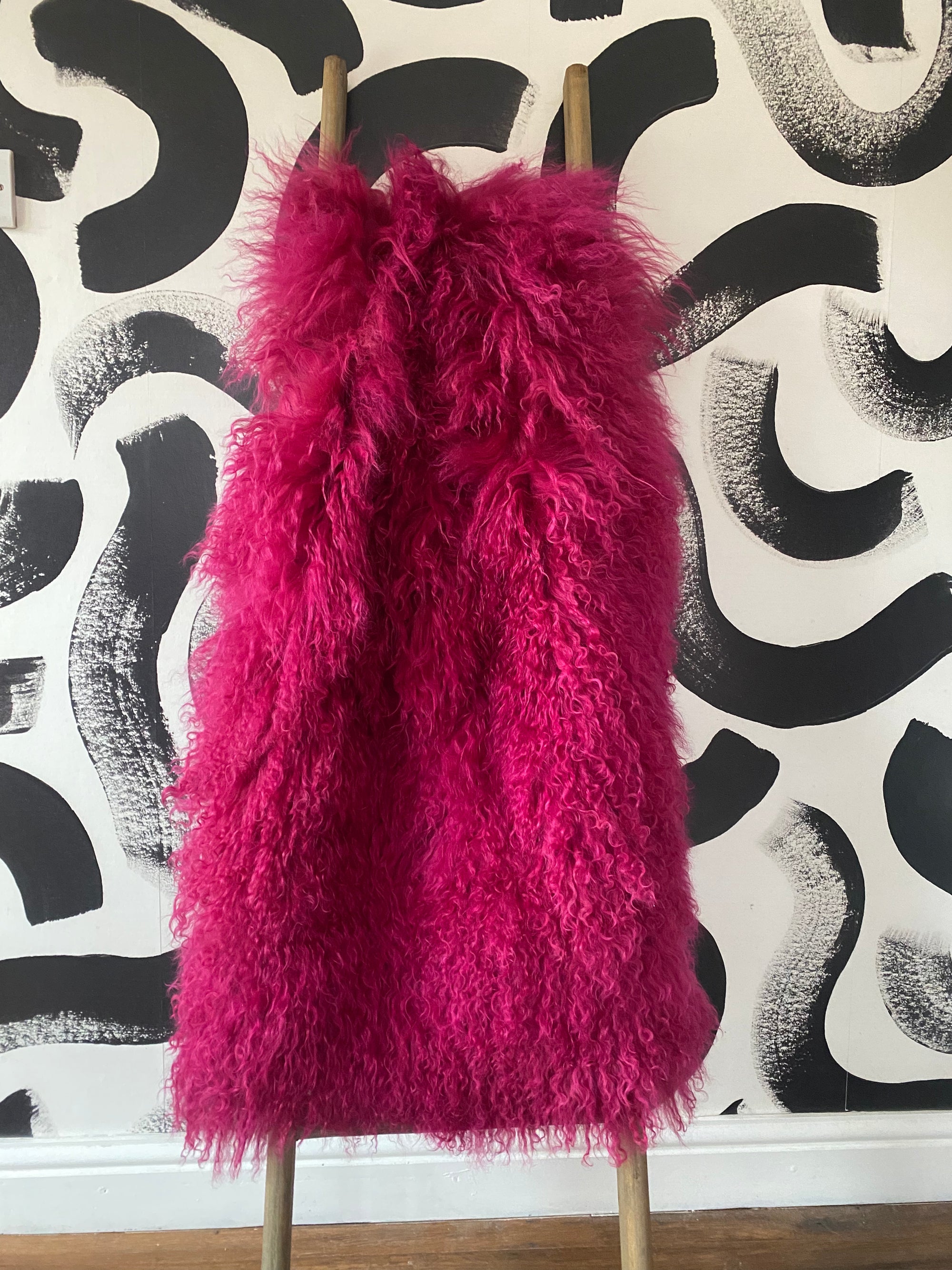 magenta bright pink sheepskin mongolian throw sheet runner 