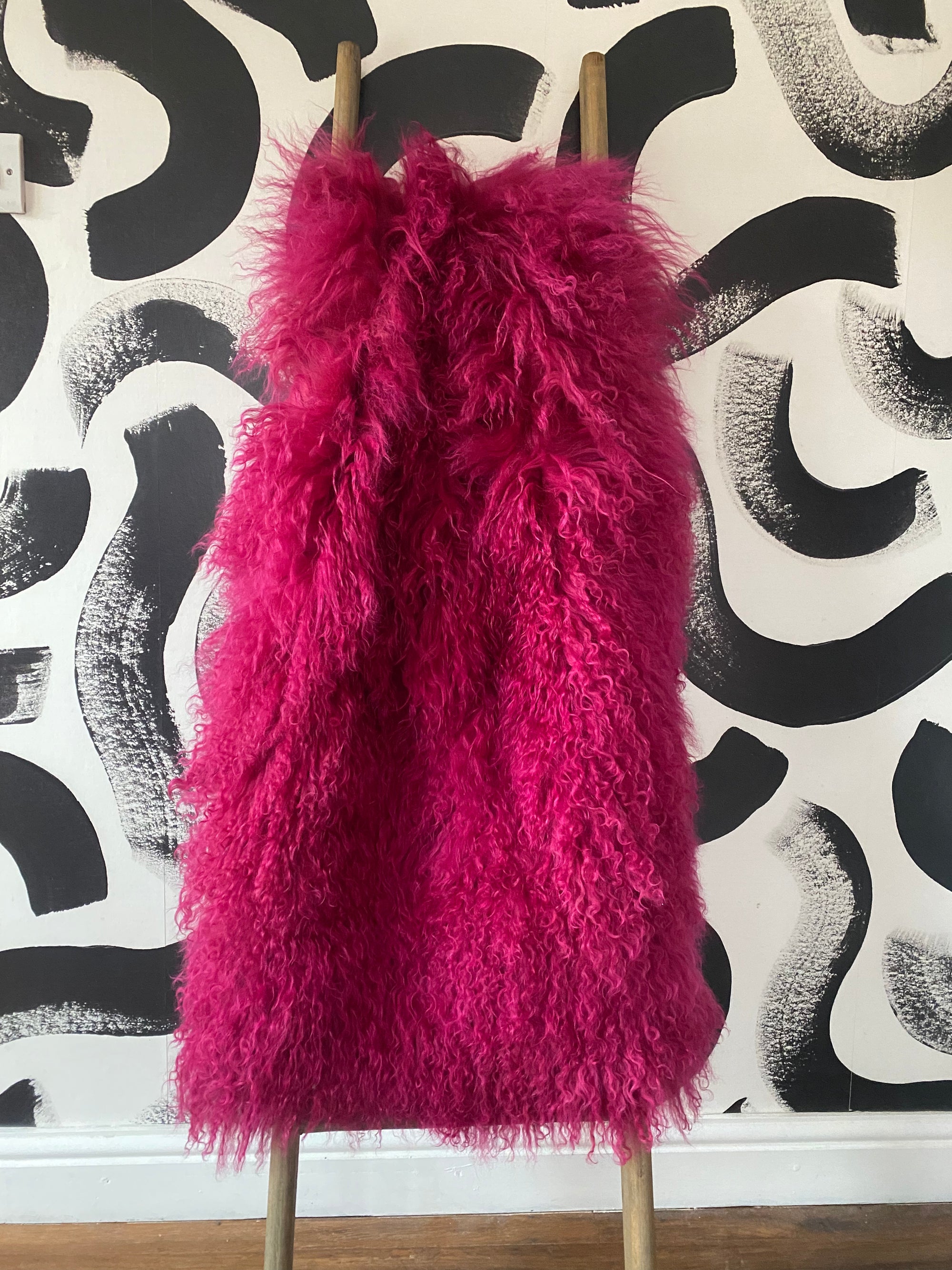 magenta bright pink sheepskin mongolian throw sheet runner 