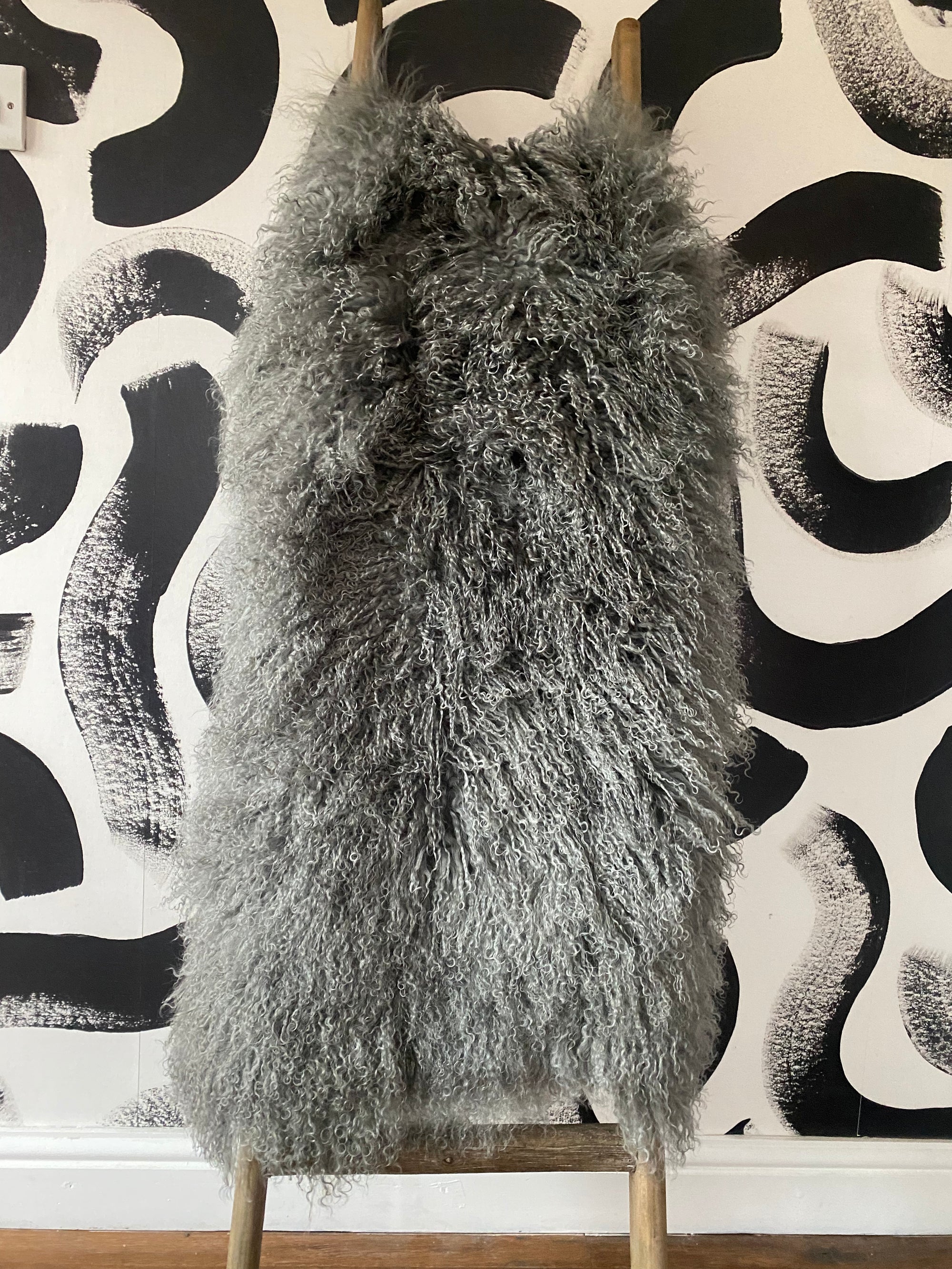 grey mongolian Sheepskin rug throw sheet